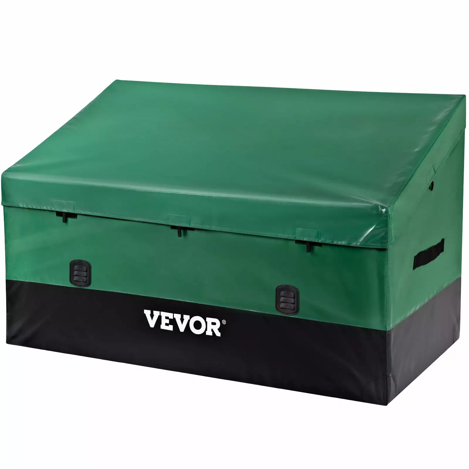 VEOVRbrand Outdoor Storage Box. 100 Gallon Waterproof PE Tarp Deck Box w/ Galvanized Frame. All-Weather Protection & Portable. for Camping. Garden. Poolside. and Yard.Black &Green