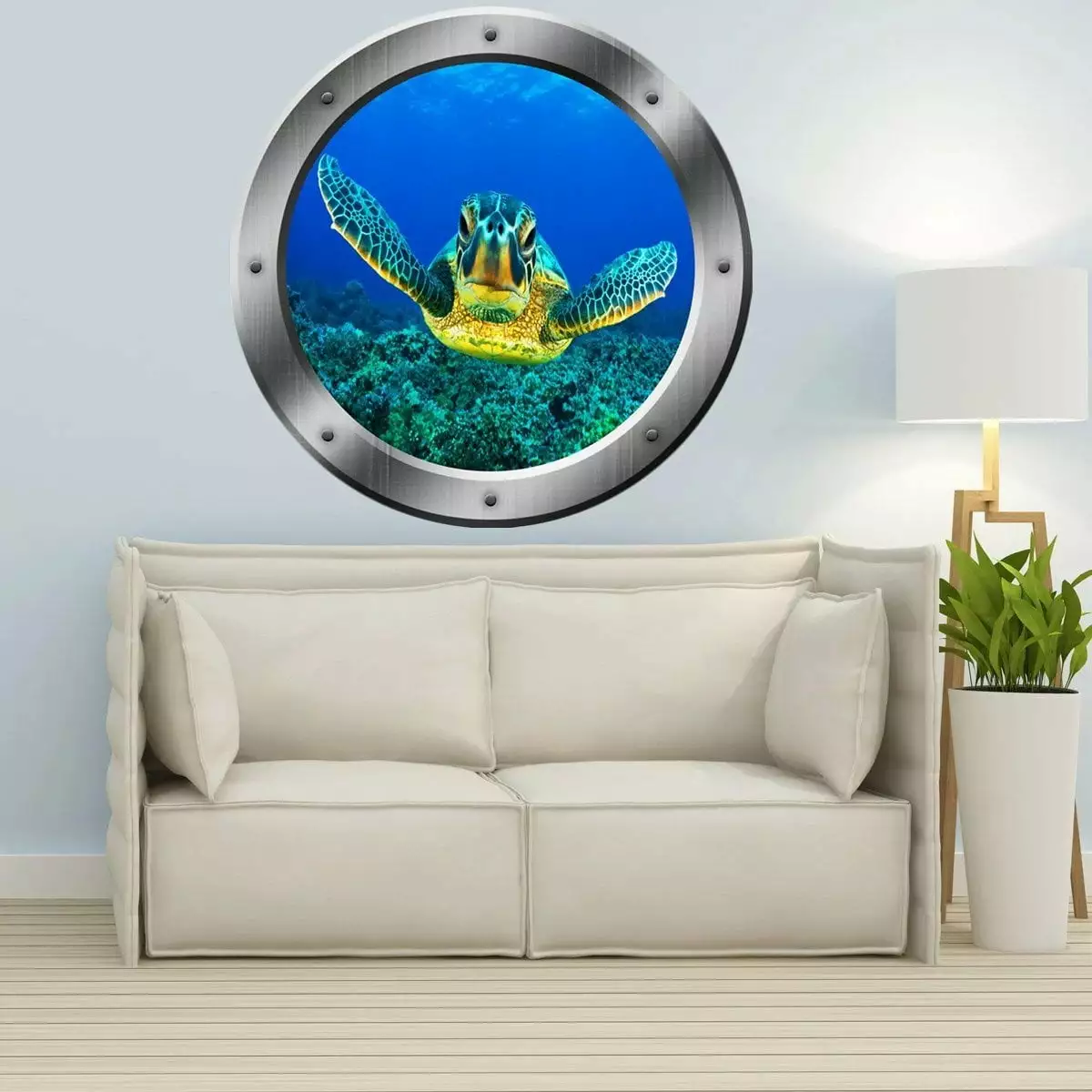 VWAQ Sea Turtle Submarine Window Porthole Wall Decal for Kids Room Ocean Sticker Mural - PO16 (14H x 14W)