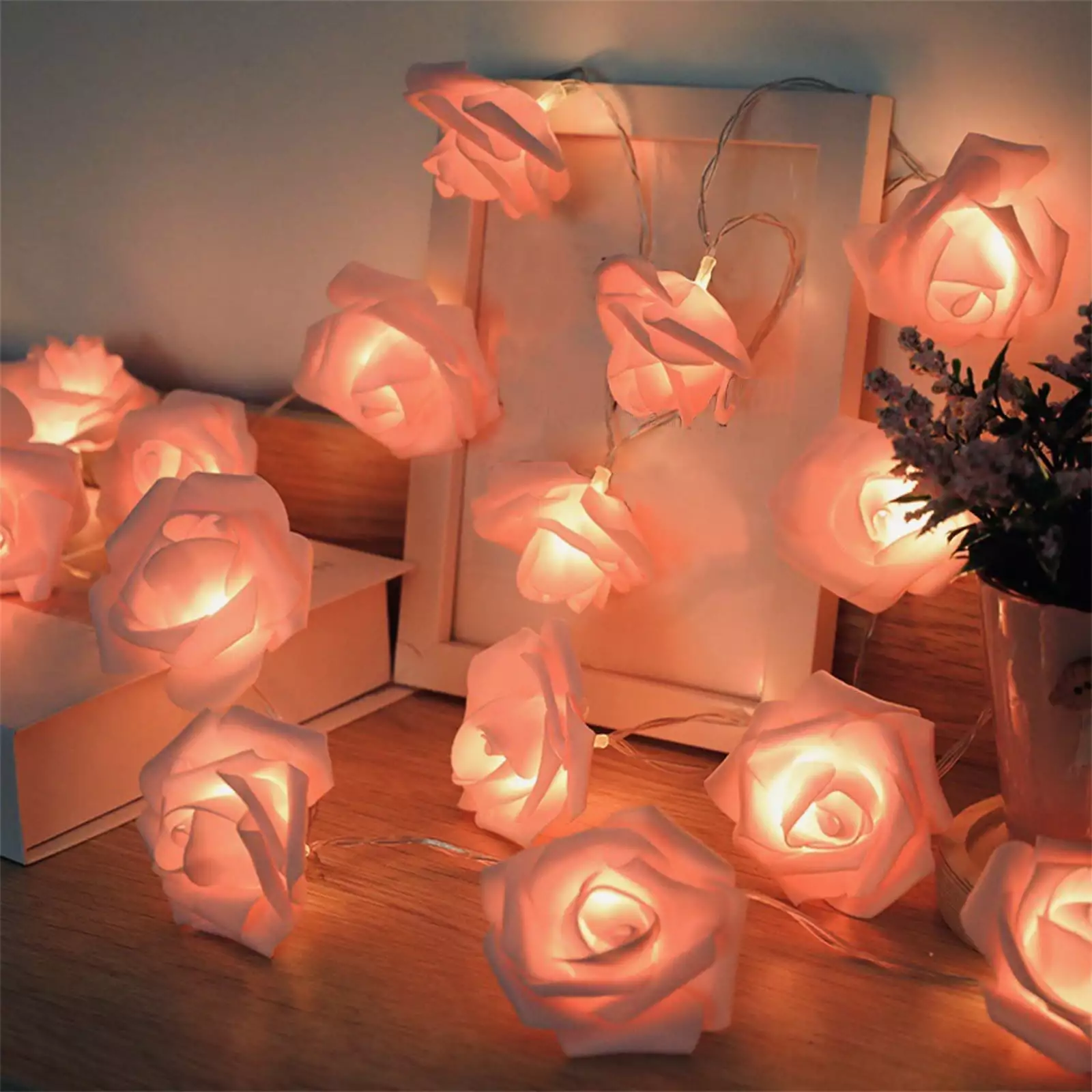 Valentine's Day Clearance. Dvkptbk Rose Flower String Lights 20 LED Battery Operated Romantic Rose Lights 9.84Ft Artificial Flowers Garland Led Lights for Valentine's Day Wedding Indoor Outdoor