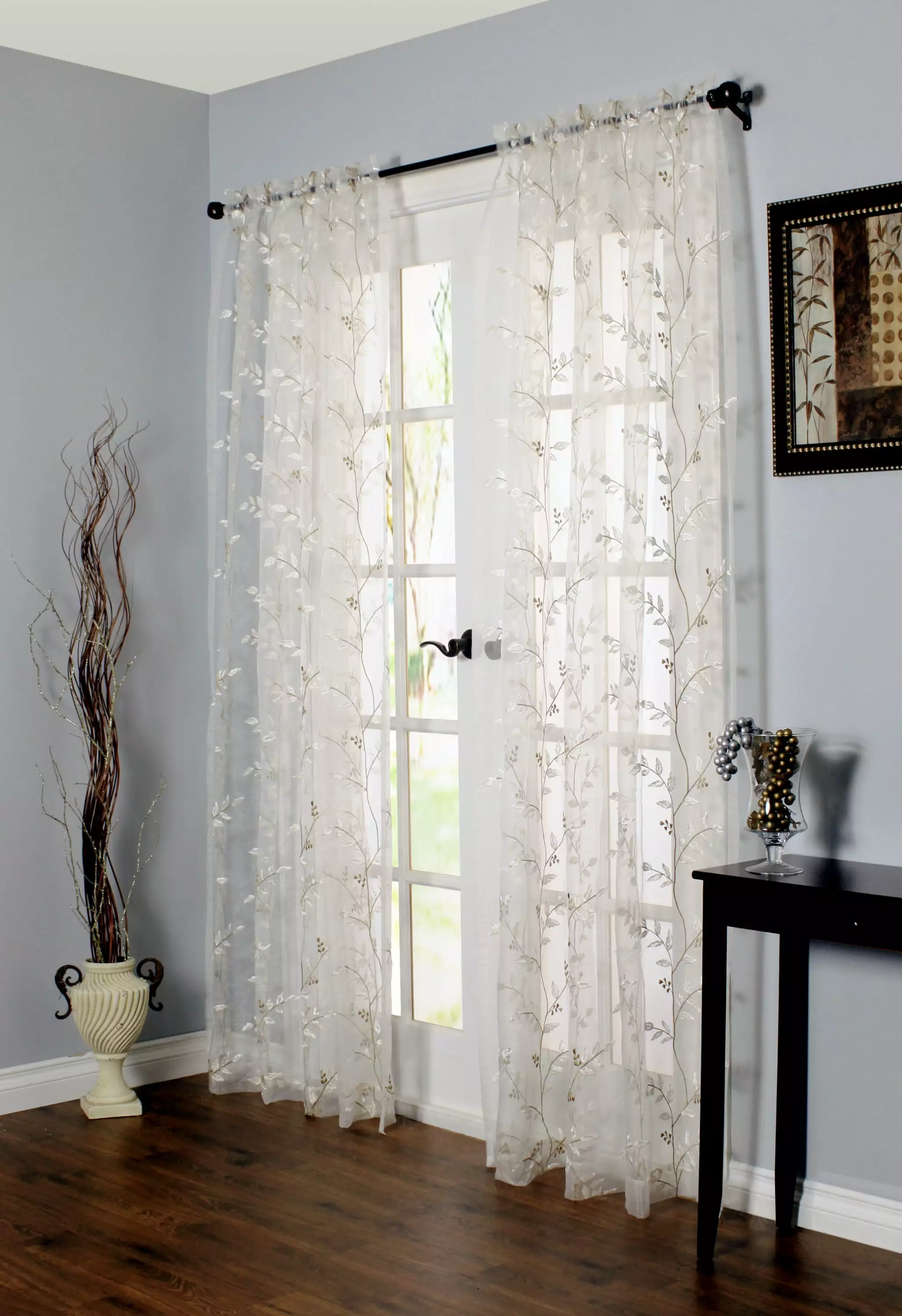 Veena Rod Pocket Embroidered Sheer Curtain Panel 54 x 95 in White