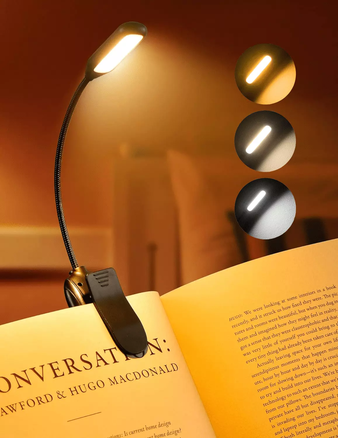 Victsing Rechargeable Book Light for Reading in Bed. 80H Reading. 3 Brightness Levels & 3 Color Temperatures. Lightweight Flexible Clip on Reading Lights for Books in Bed