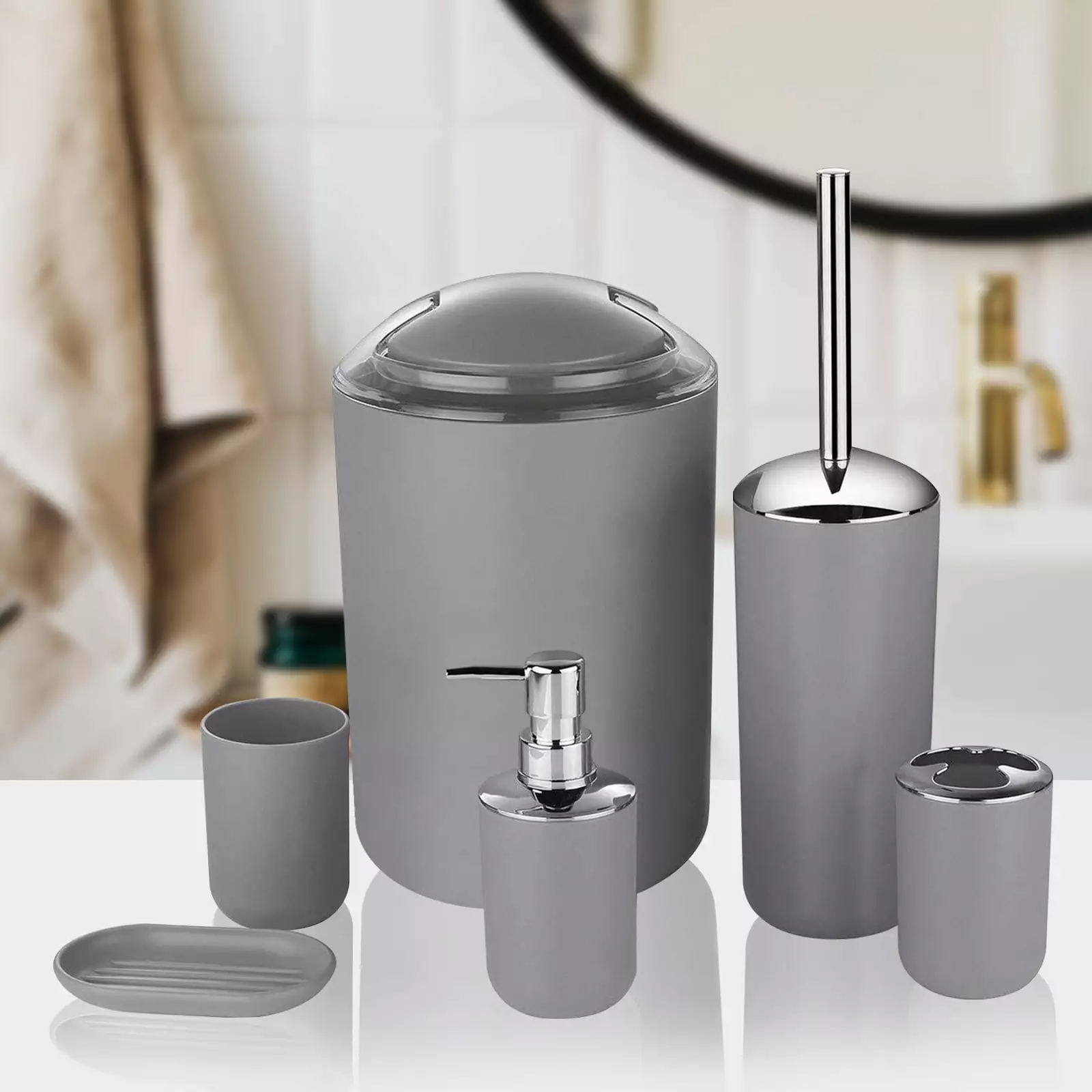 Vikakiooze 2023 Promotion on sale. 6 Piece Bathroom Accessory Set With Soap Dispenser mp. Toothbrush Holder. Toilet Brush. Trash Can.Tumbler And Soap Dish