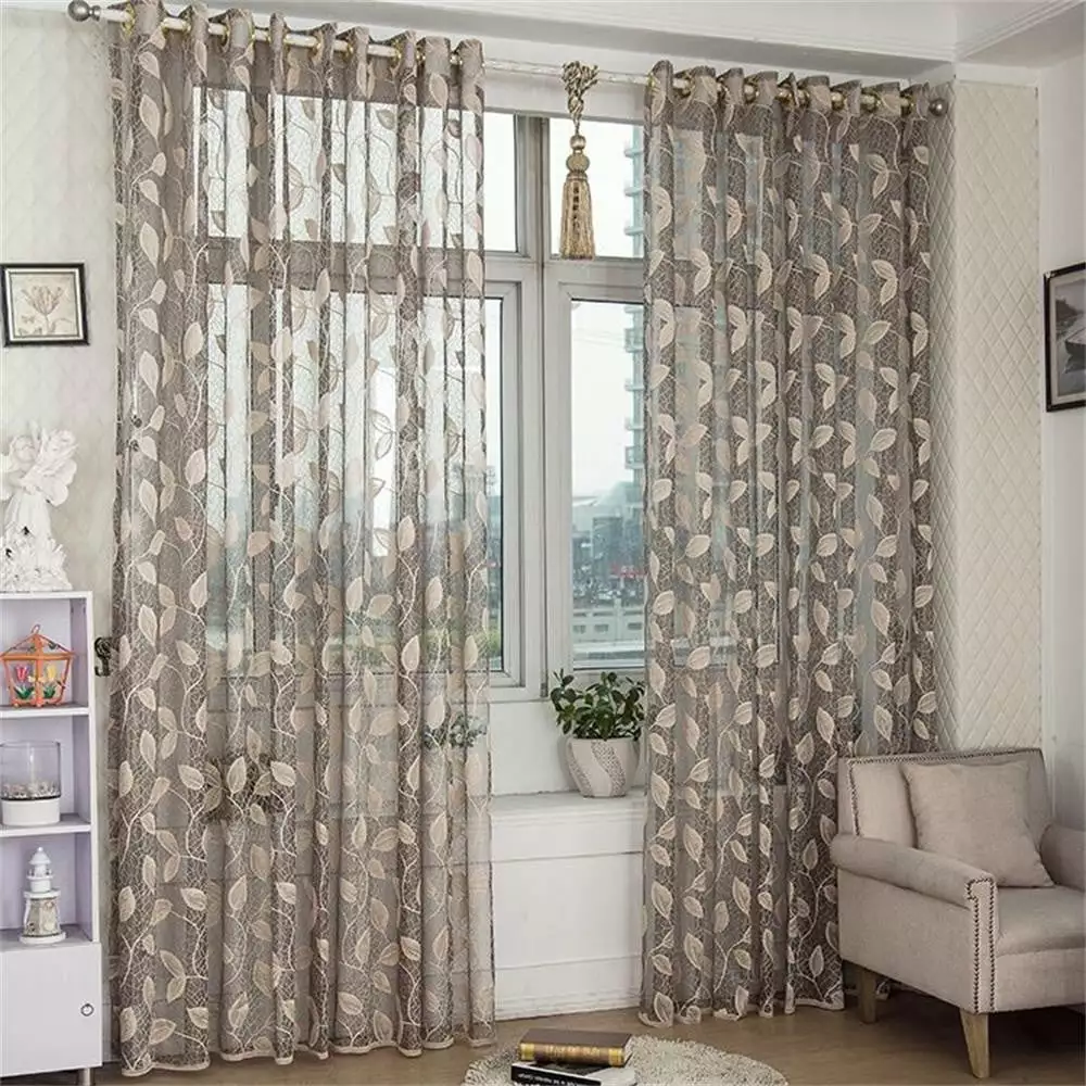 Vikakiooze Leaves Sheer Curtain Tulle Window Treatment Voile Drape Valance 1 Panel Fabric