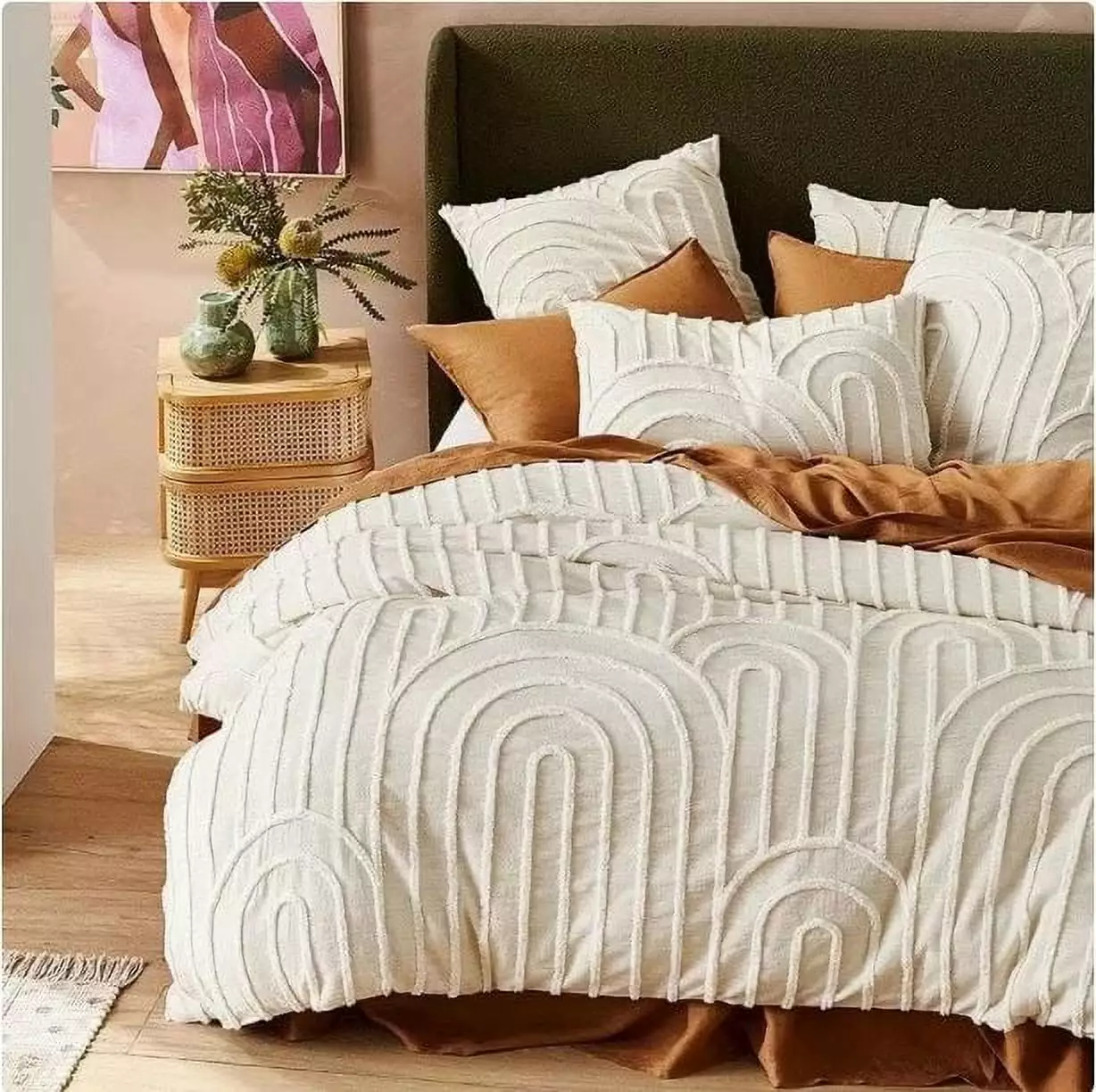 Vinsan Tufted Cotton Duvet Cover set. Boho Bedding Comforter Cover 1 Duvet Cover 2 Shams Off White Color Zip Closure Twin Size 68 x 90