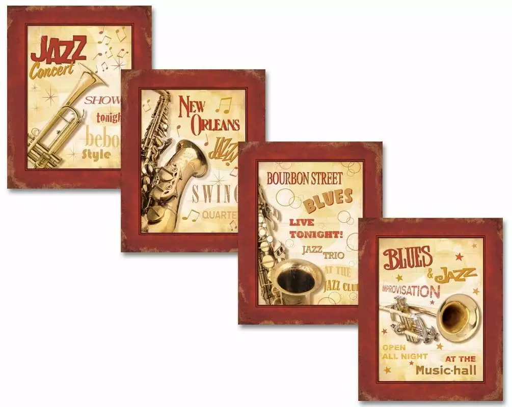 Vintage New Orleans Jazz and Blues Show Signs; Four 8x10in Poster Prints. Red/Cream