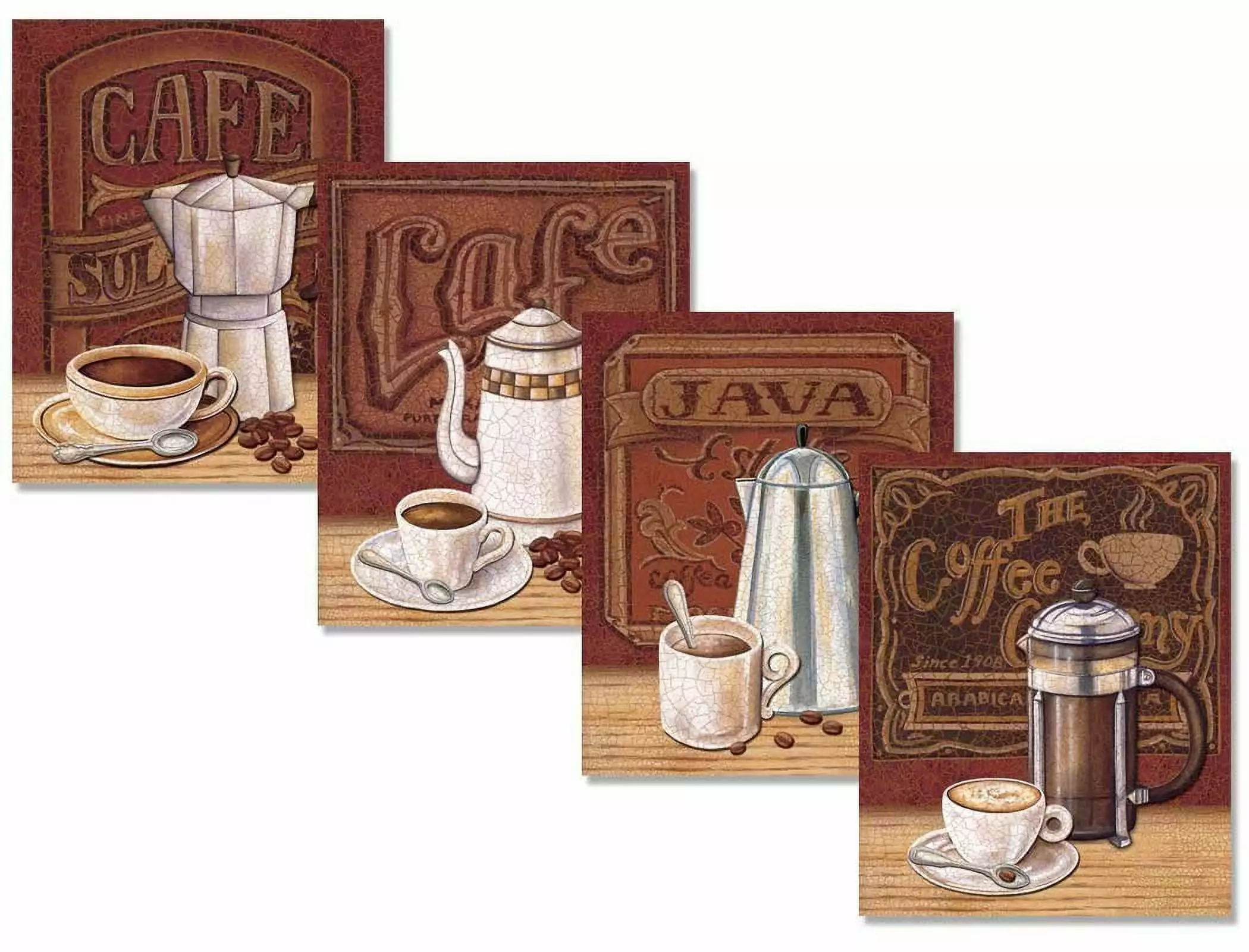 Vintage Red Java Coffee Shop Adult Kitchen Decor; 4 - 8 x 10 Unframed Prints