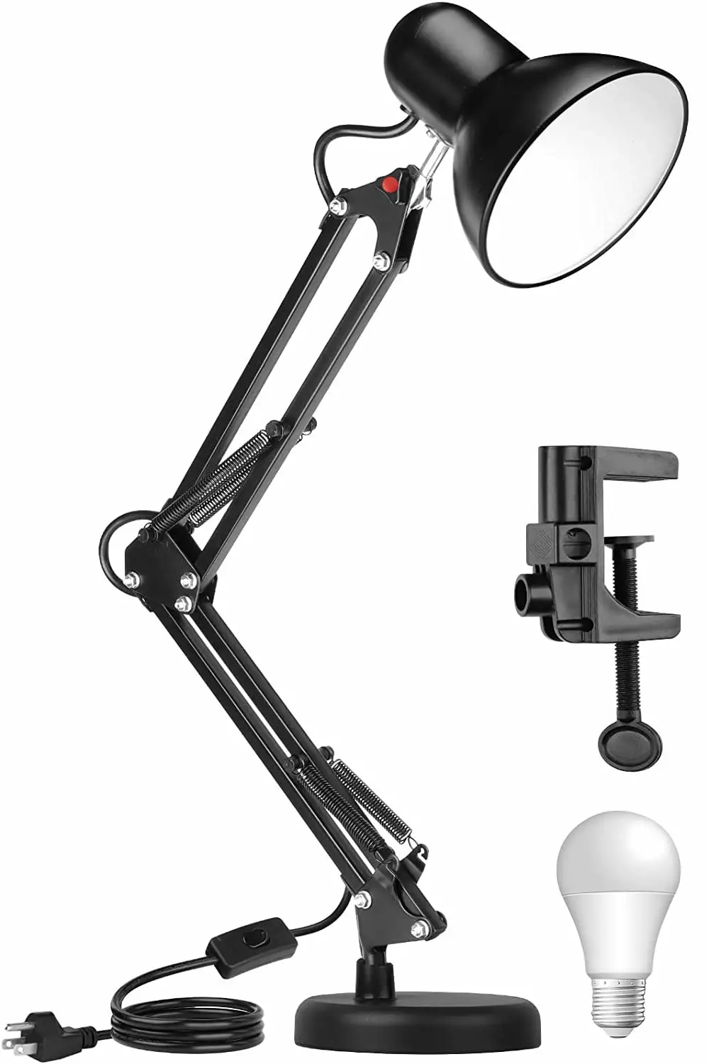 Voshy Metal Swing Arm Desk Lamp. 19 Interchangeable Base Or Clamp with 5W Light Bulb Table Lamp. Multi-Joint. Adjustable Arm.Black