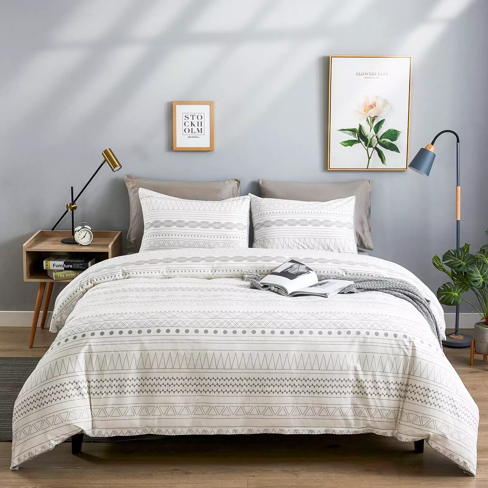 WARMDERN Grey Duvet Cover Set Twin Cotton Duvet Cover 2 Piece Stripe Duvet Cover (Twin.Grey)