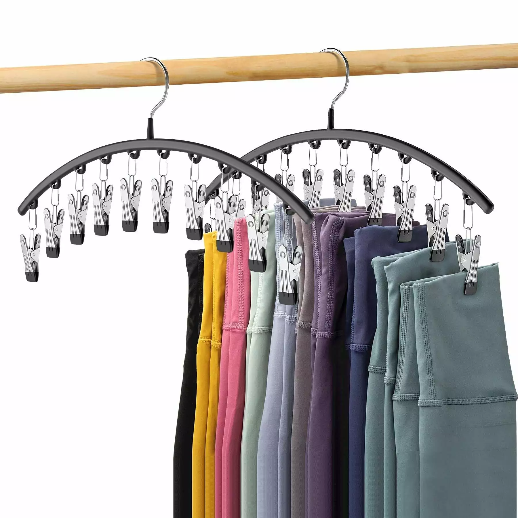 WSArt 2 Pack Metal Yoga Pants Hangers with 10 Clips Holds 20 Leggings. Legging Organizer for Closet. Space Saving Hanging Closet Organizer w/Rubber Coated Clips. Closet Organizers and Storage. Black