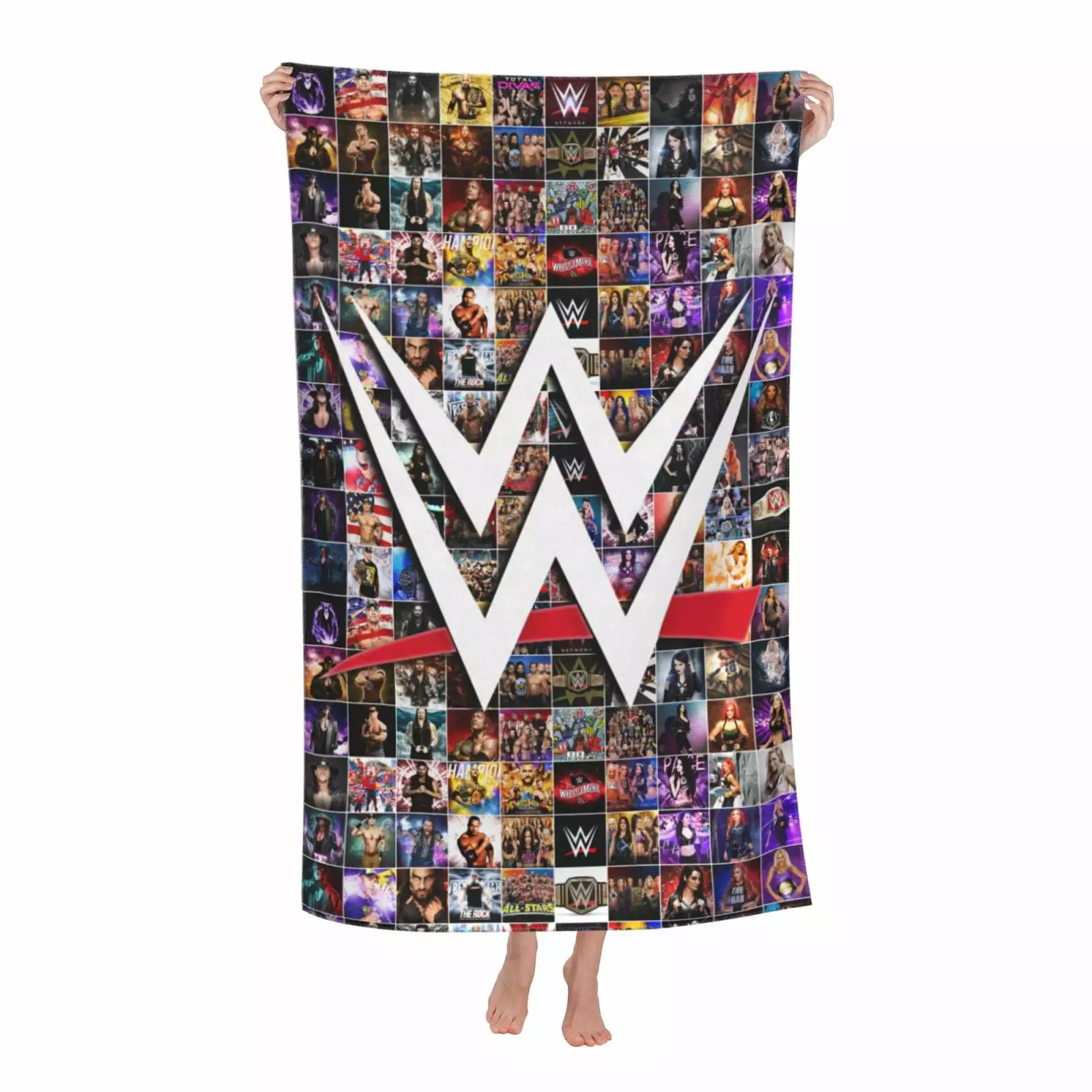 WWE Beach Towel. Microfiber Sand Free Bath Towel. Super Absorbent Towel. Quick Dry Large Lightweight Towels for Bath Swimming Pool Travel Sports Yoga 52x32 Inch