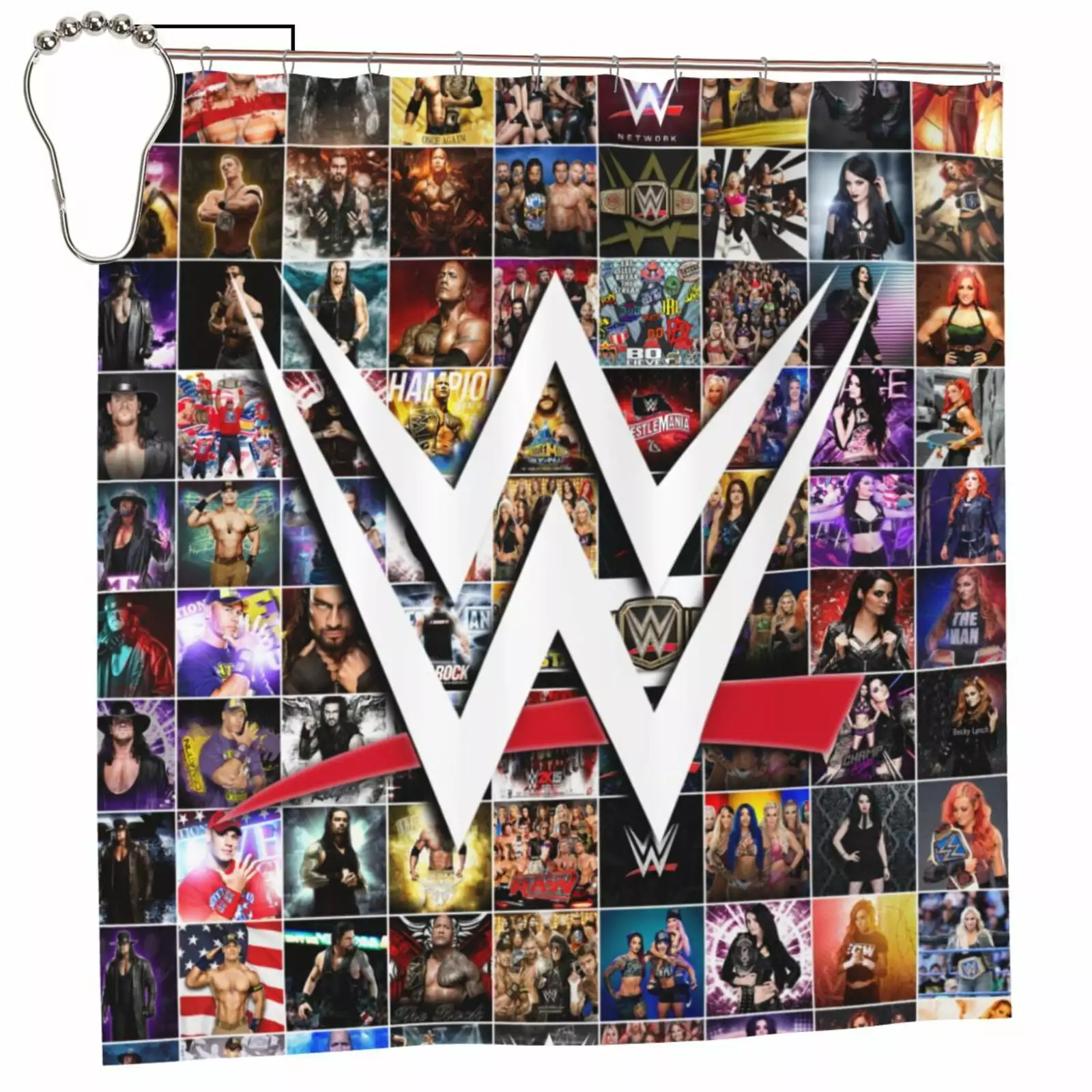 WWE Shower Curtain. Waterproof Bathroom Shower Curtains. Washable Cloth Shower Curtain With 12 Hooks. 72 W X 72 L