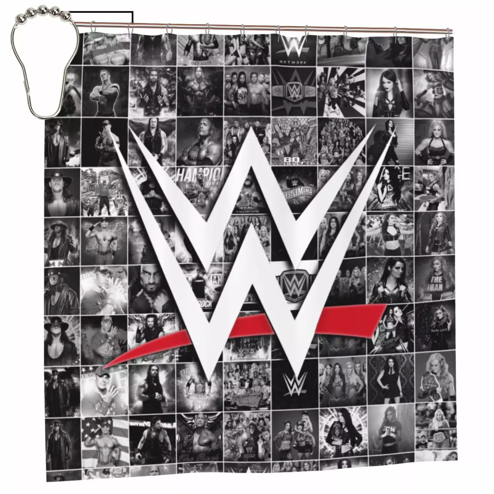 WWE Shower Curtain. Waterproof Bathroom Shower Curtains. Washable Cloth Shower Curtain With 12 Hooks. 72 W X 72 L