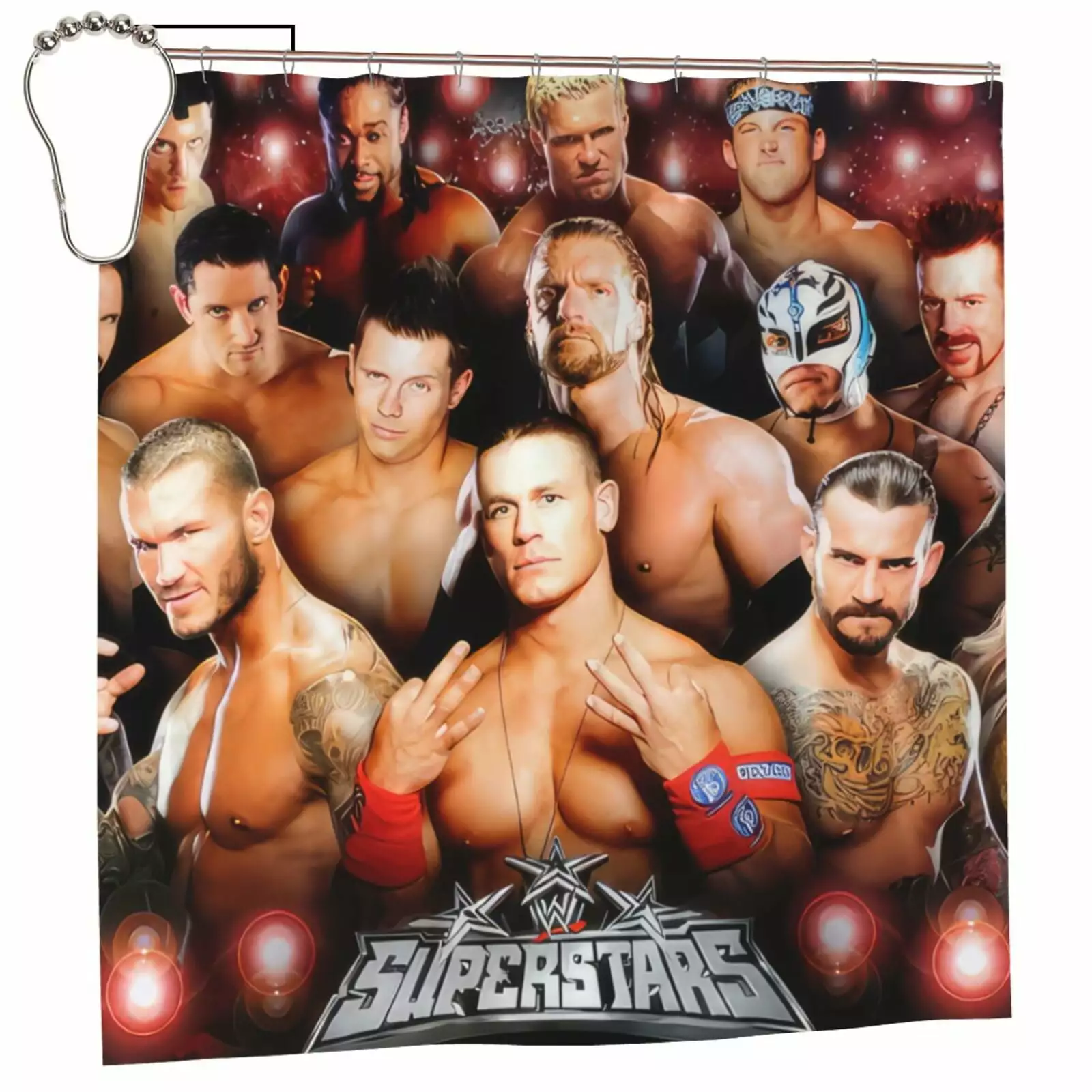 WWE Shower Curtain. Waterproof Bathroom Shower Curtains. Washable Cloth Shower Curtain With 12 Hooks. 72 W X 72 L