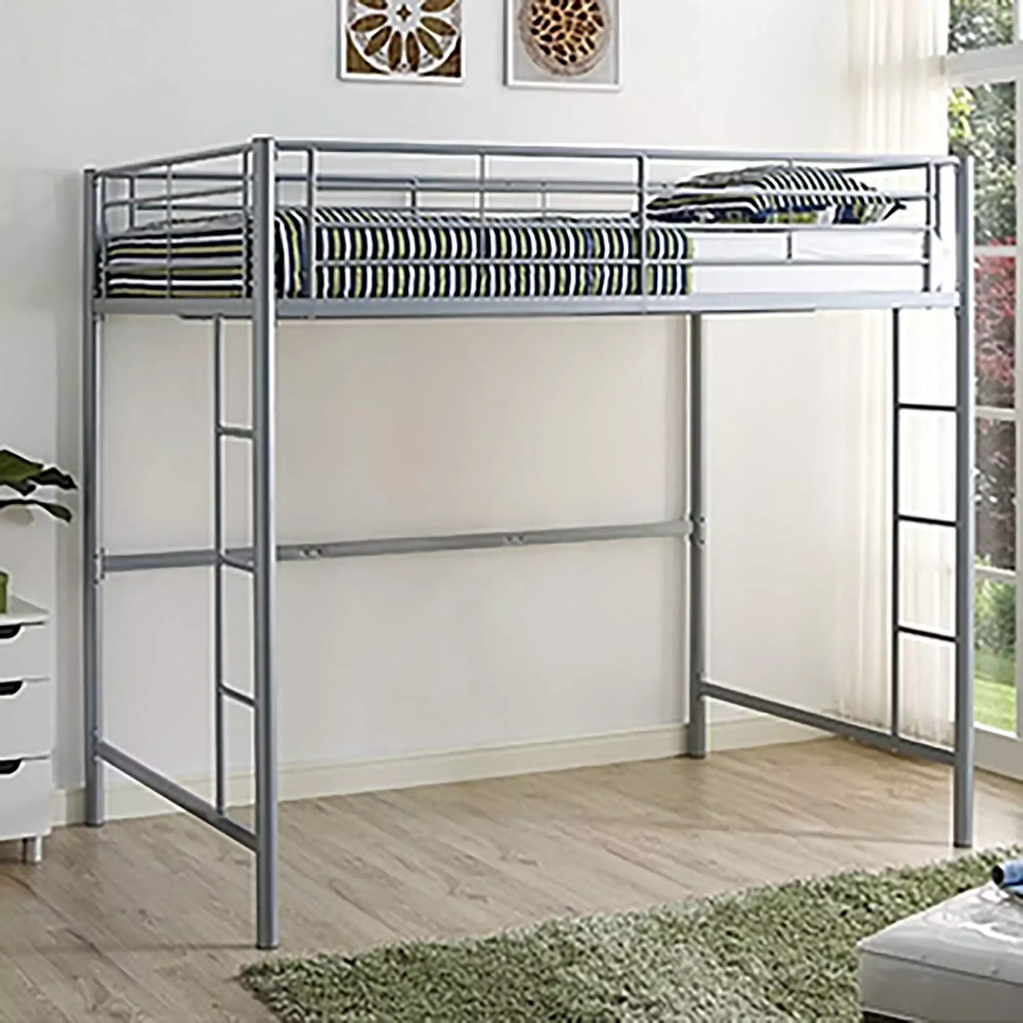 Walker Edison Full Size Premium Metal Loft Bed - Silver