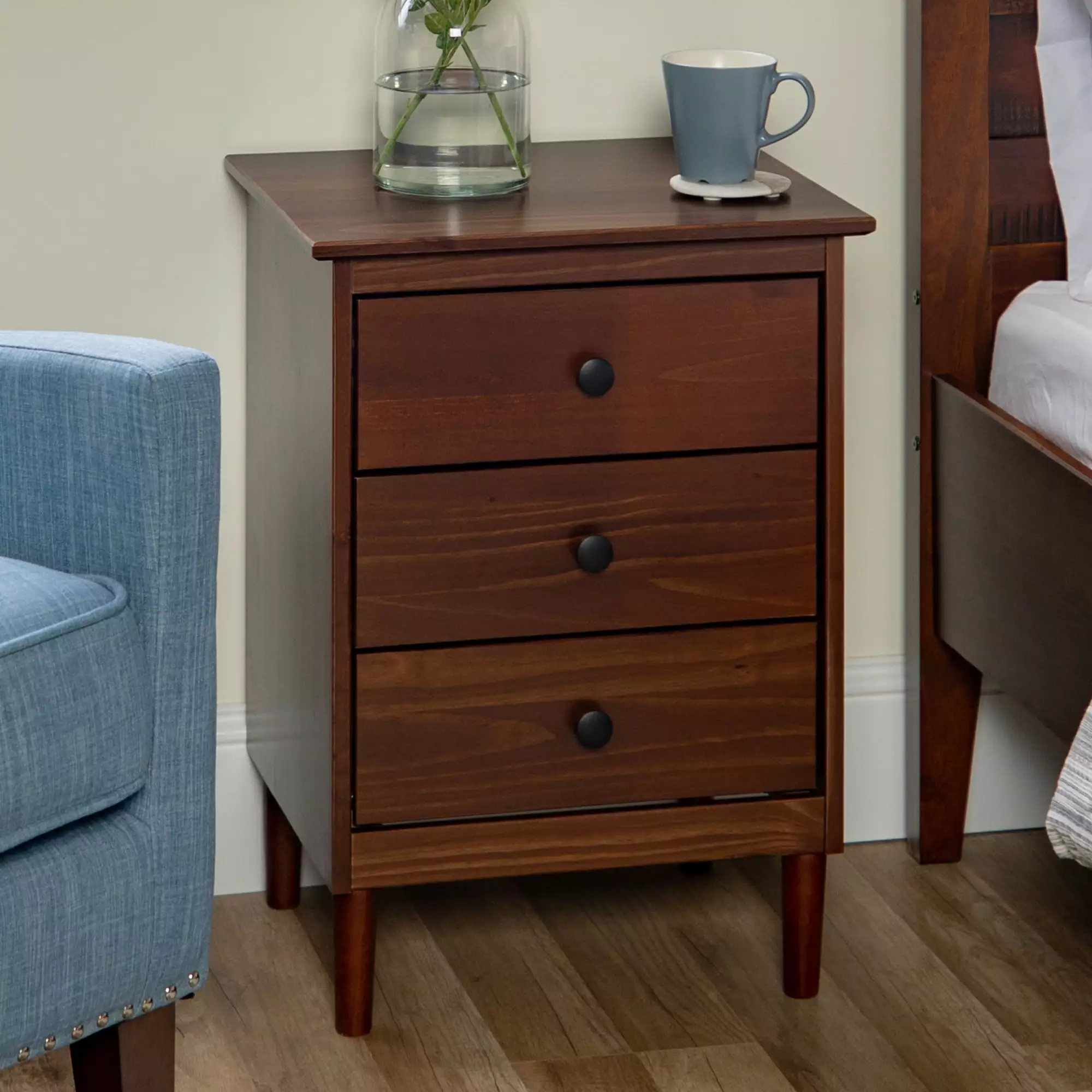 Walker Edison Madeline 3-Drawer Nightstand. Walnut