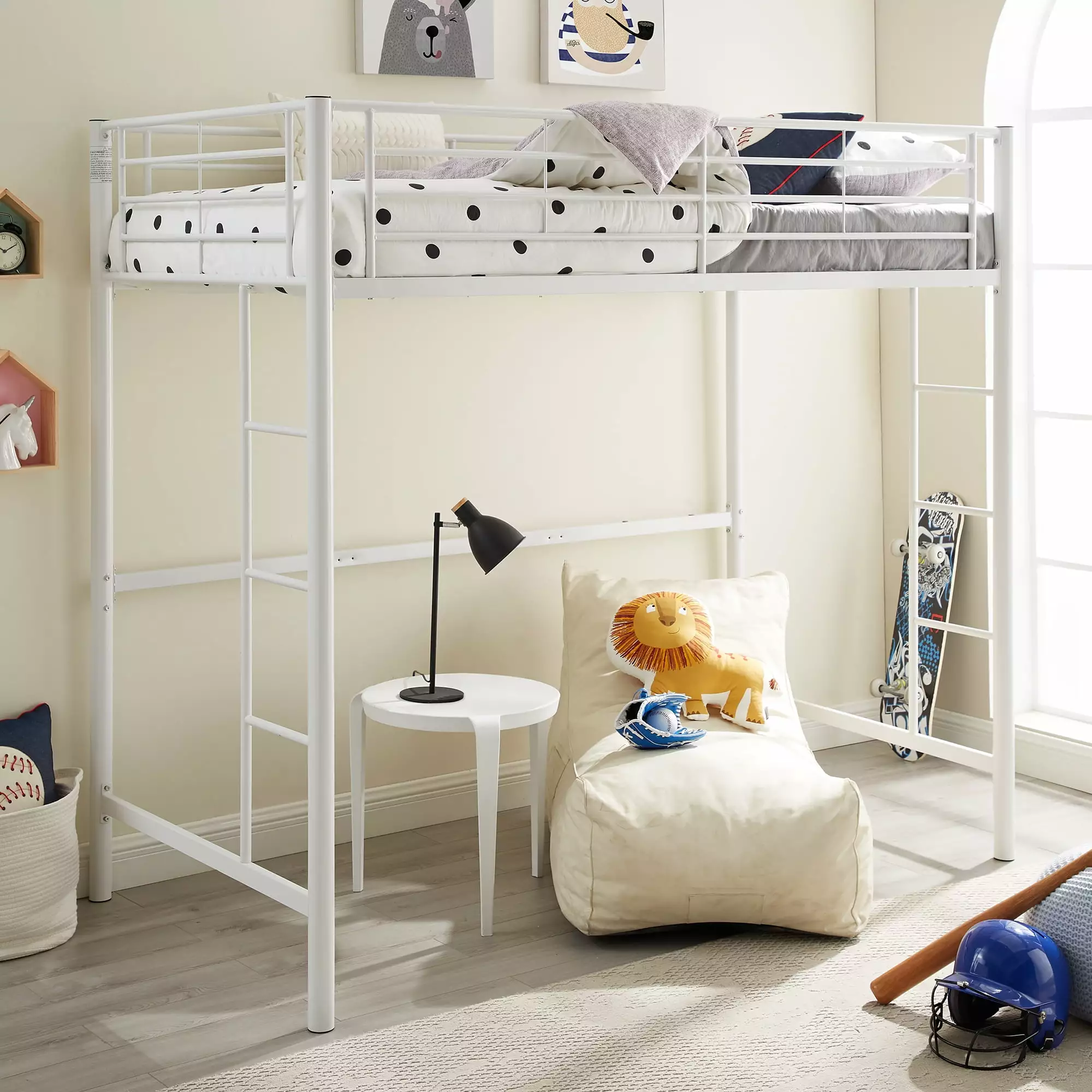 Walker Edison Sunrise Powder-Coated Metal Twin Loft Bunk Bed in White