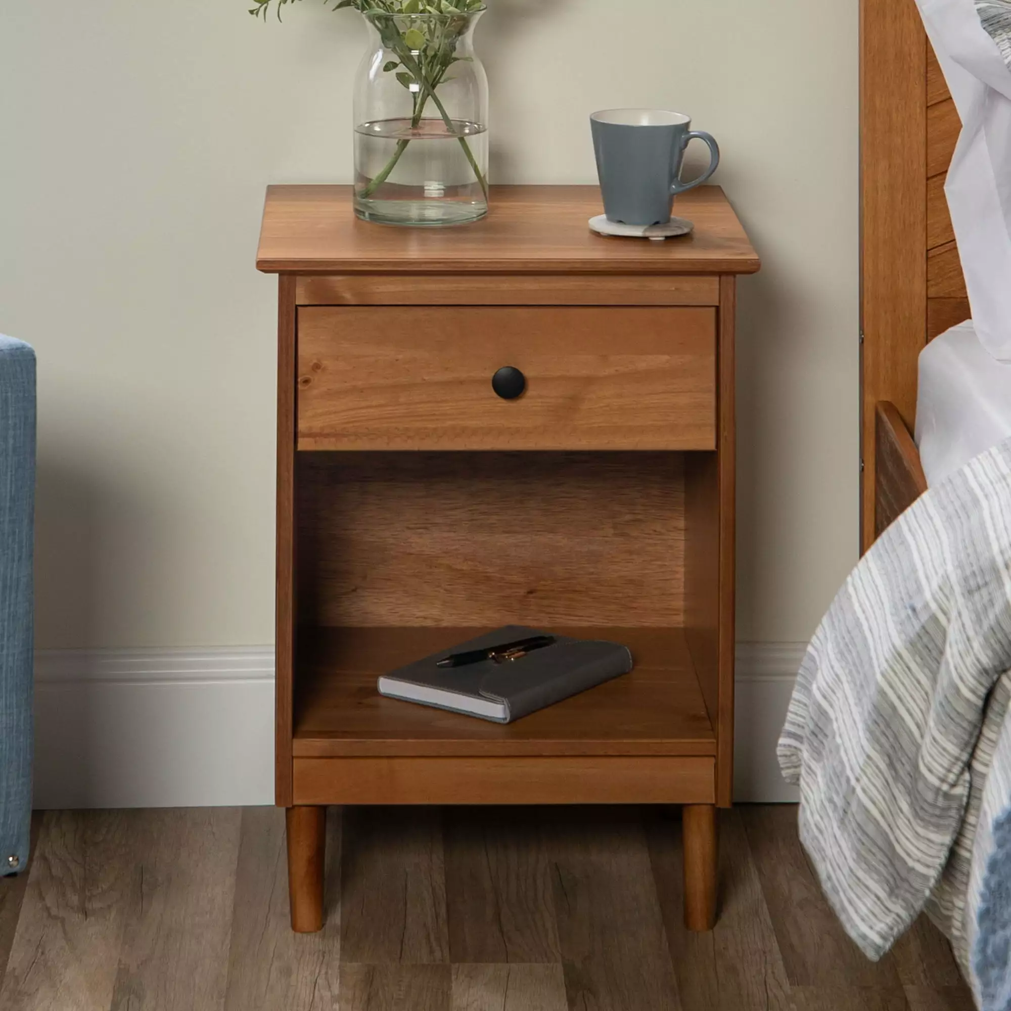 Walker Edison Wright Mid-Century Nightstand. Caramel