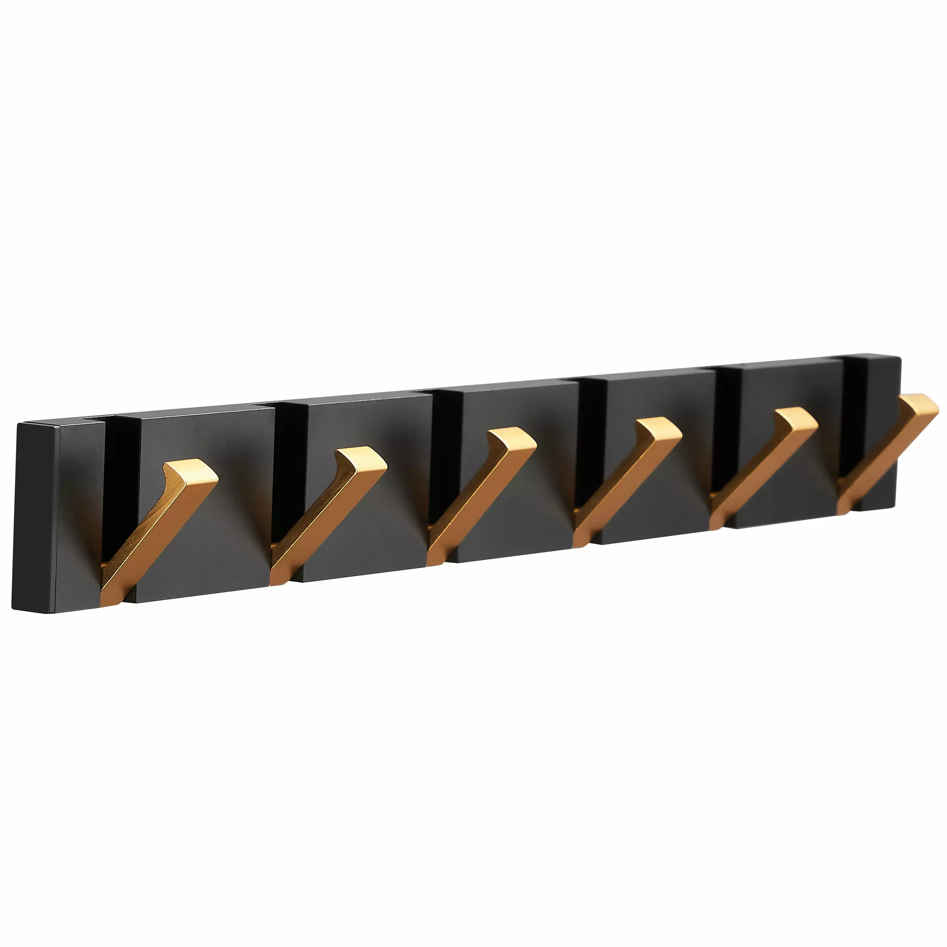 Wall Mounted Coat Rack. 17 in Black Hook Board with 6 Gold Hooks. 55 lb Holding Capacity. Aluminum Alloy