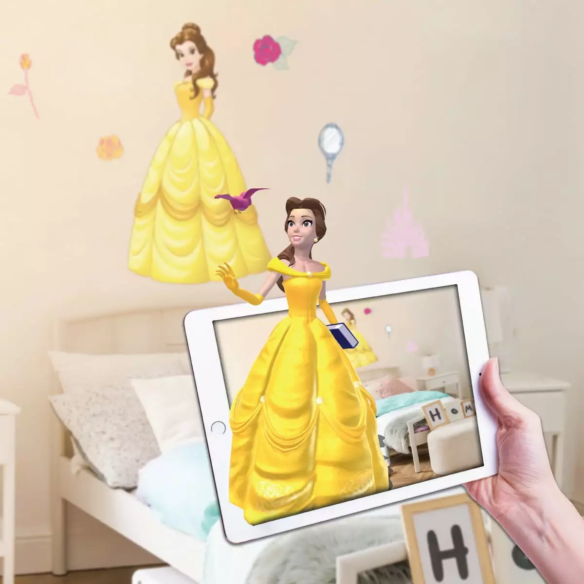 Wall Palz Disney Princess Wall Decal - Belle Beauty and The Beast Stickers Wall Decals with 3D Augmented Reality Interaction - 30 Princess Disney Wall Decals