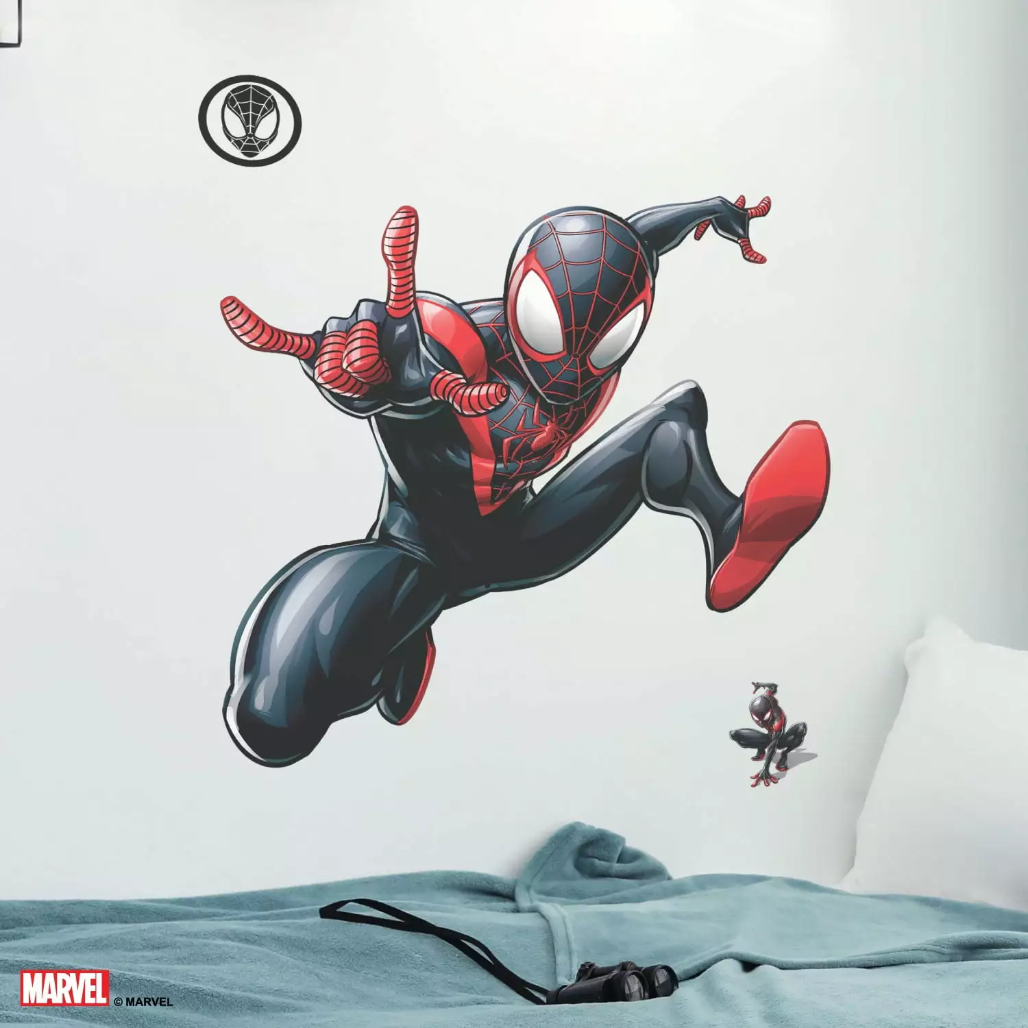 Wall Palz Marvel Miles Morales Wall Decal - Marvel Wall Decals with 3D Augmented Reality Interaction - 28 Spider-Man Room Decor