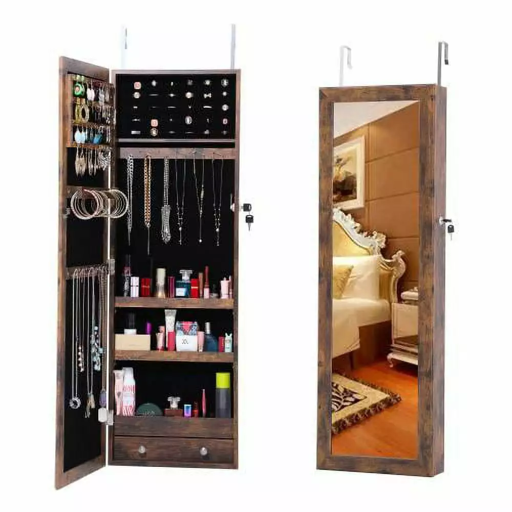 Wall-mounted Jewelry Storage Box. can be Hung on the Door or Cabinet. with Mirror. Large Capacity