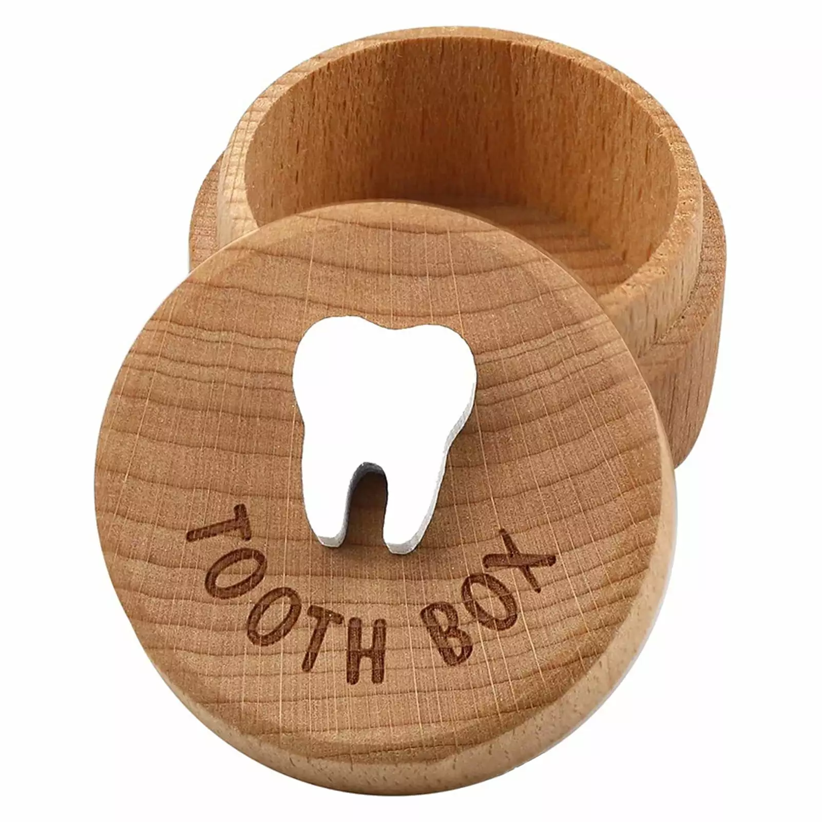 Warkul Wood Baby Teeth Box Round Small Heavy Duty Lost Tooth Keepsake Storage Saver Container Box Birthday Baby Shower Boys Girls Gift