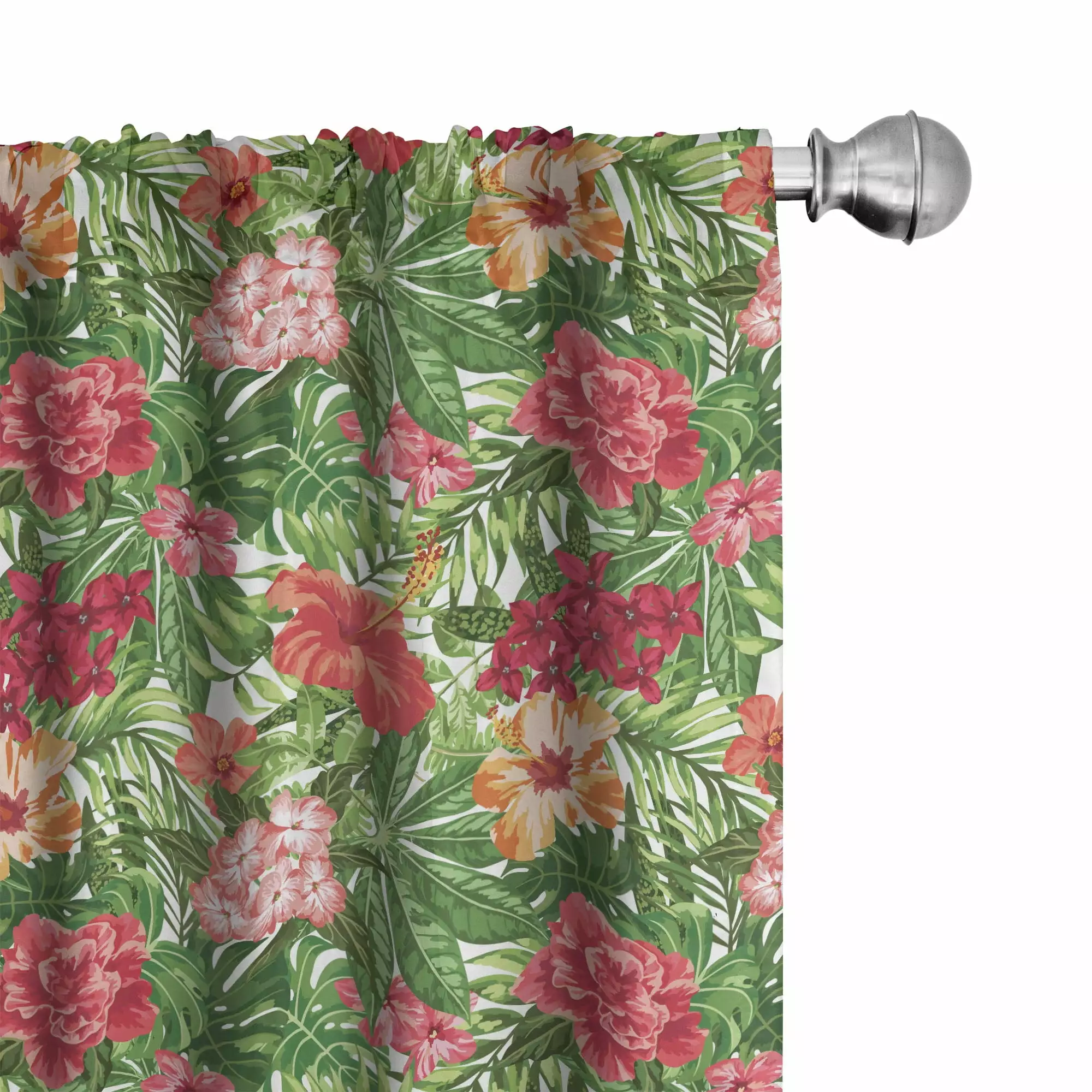 Watercolor Curtains 2 Panels Set. Exotic Flower Arrangement Hawaiian Foliage Plumeria Hibiscus and Palm Leaves. Window Drapes for Living Room Bedroom. Multicolor. by Ambesonne