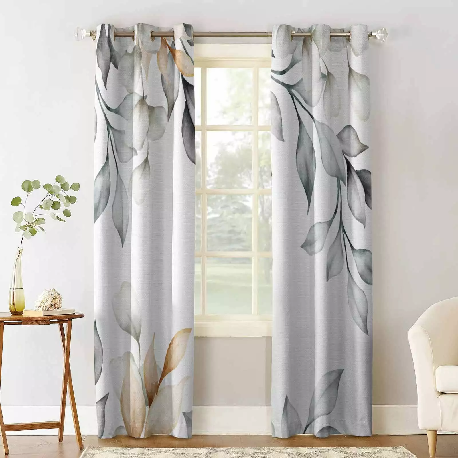 Watercolor Flower Blackout Curtains 63 Inches Length. Nature Country Botanical Plant Leaves Window Treatment Thermal Insulated Drapes for Bedroom Living Room 2 Panels 84x63 Inches