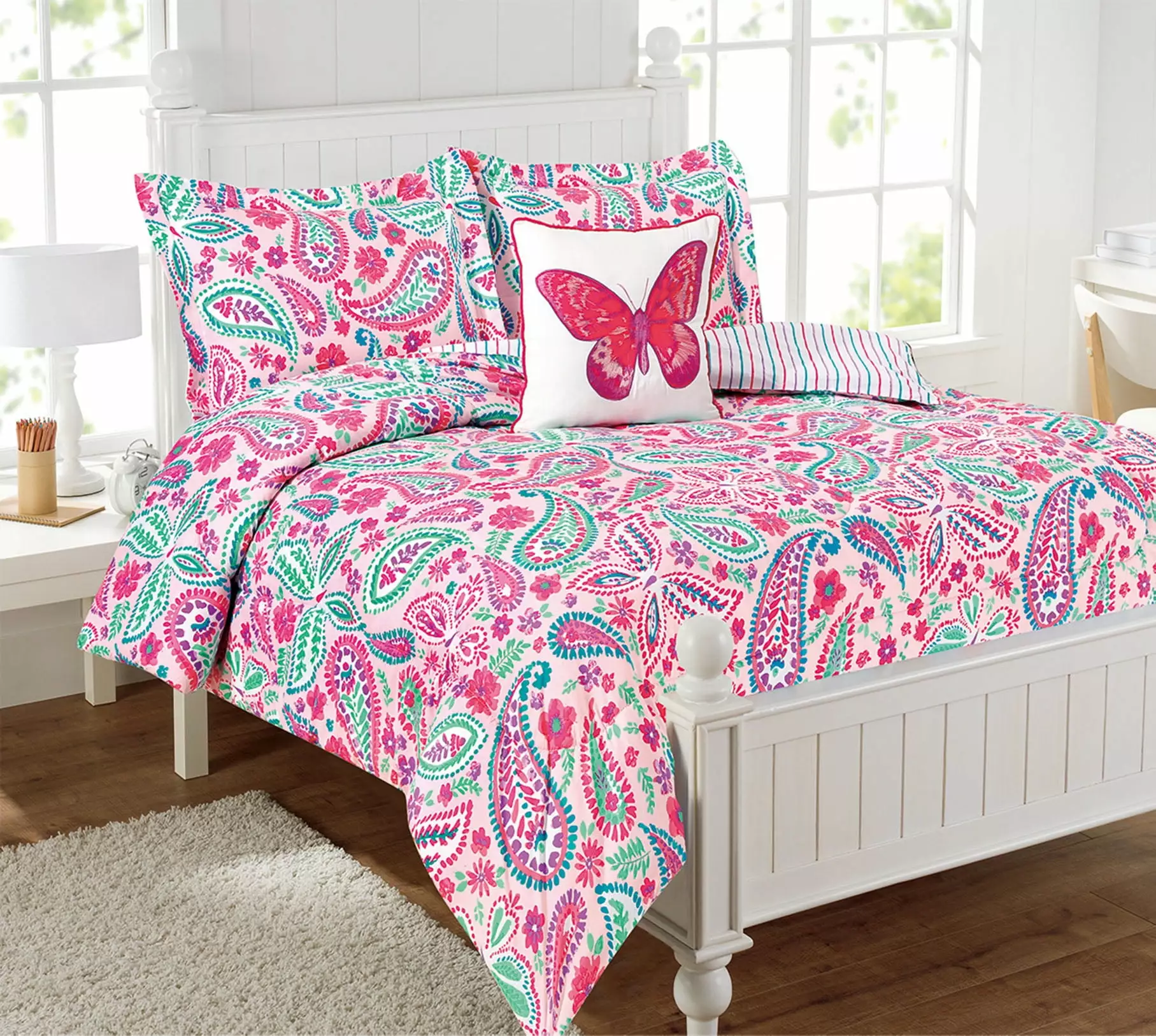 Watercolor Flutter Pink 3-Piece Microfiber Comforter Set - Twin