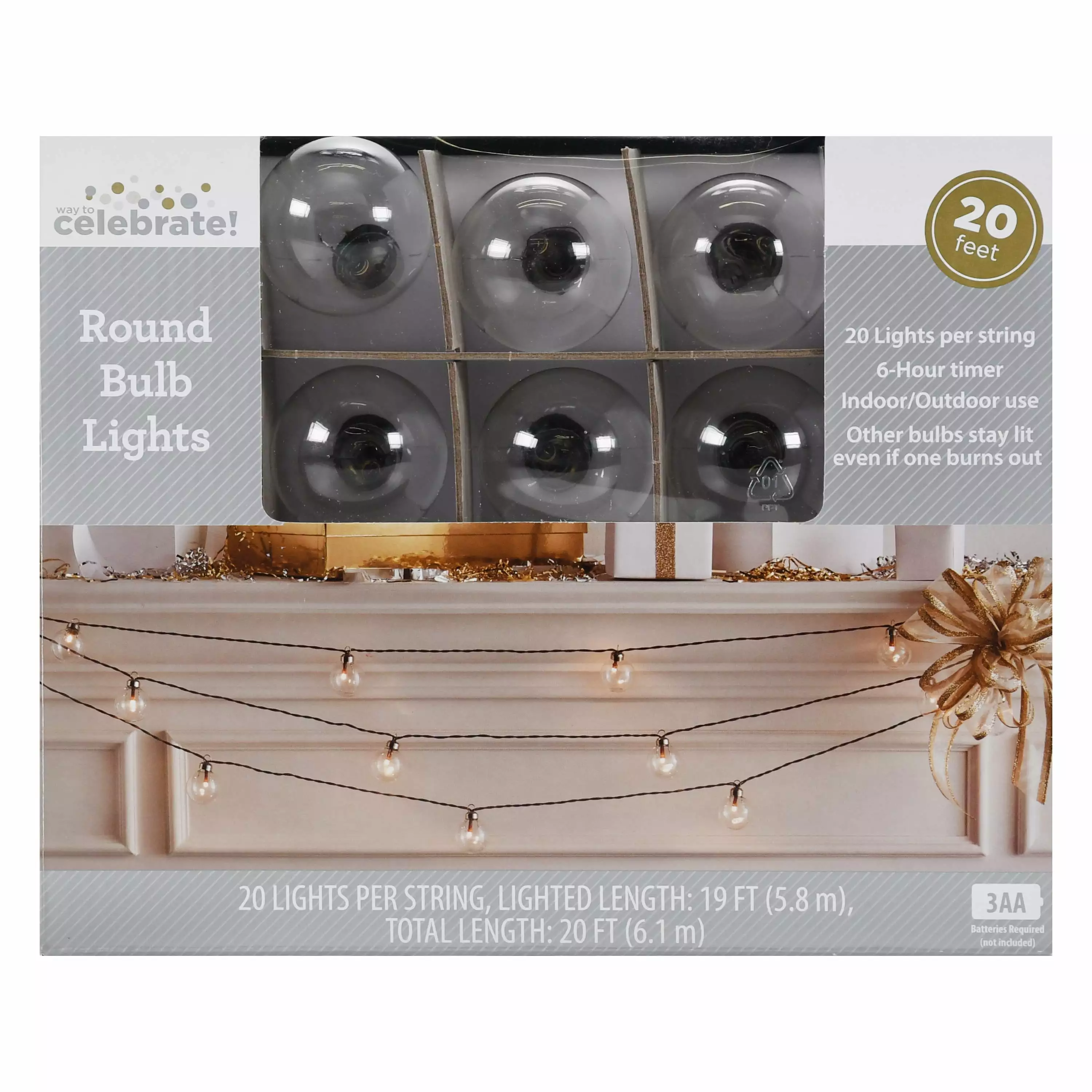 Way To Celebrate Round Bulb Lights. 20 Count