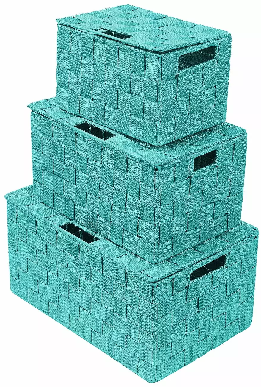 Weave Stackable Basket Set. 3 Pieces - Aqua