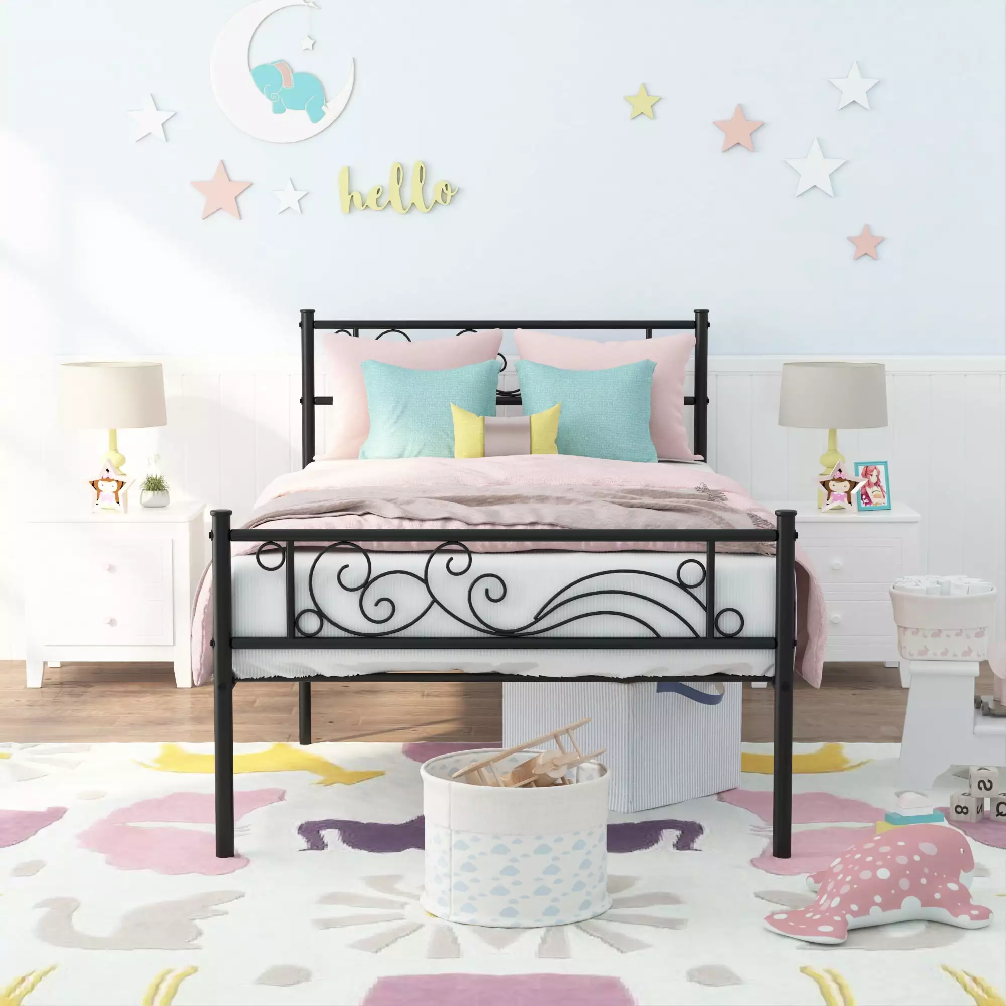 Weehom Twin Metal Bed Frame with Headboard Footboard. Platform Bed Frame Heavy Duty Mattress Foundation for Kids Teens Adults. Black