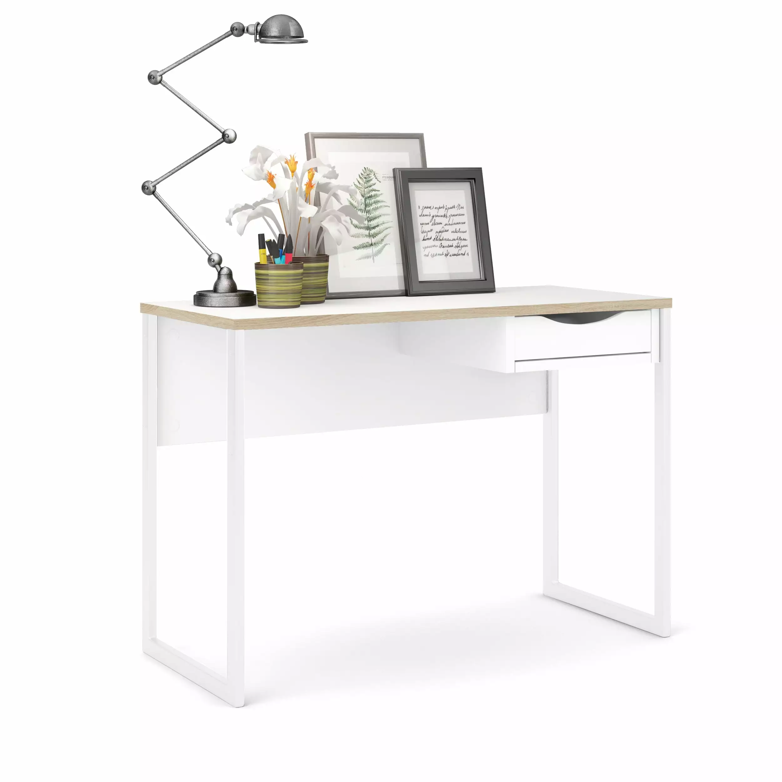 Wells One Drawer Desk. White Matte/Oak Structure