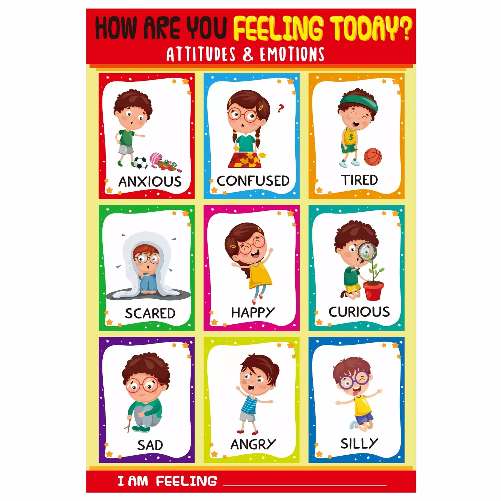 WhatSign Feelings Chart Emotions Poster for Kids Toddles How Are You Feeling Today Poster Emotions Chart Calming Corner Educational Poster for Classroom Bulletin Board Wall Decoration Teacher Supplies