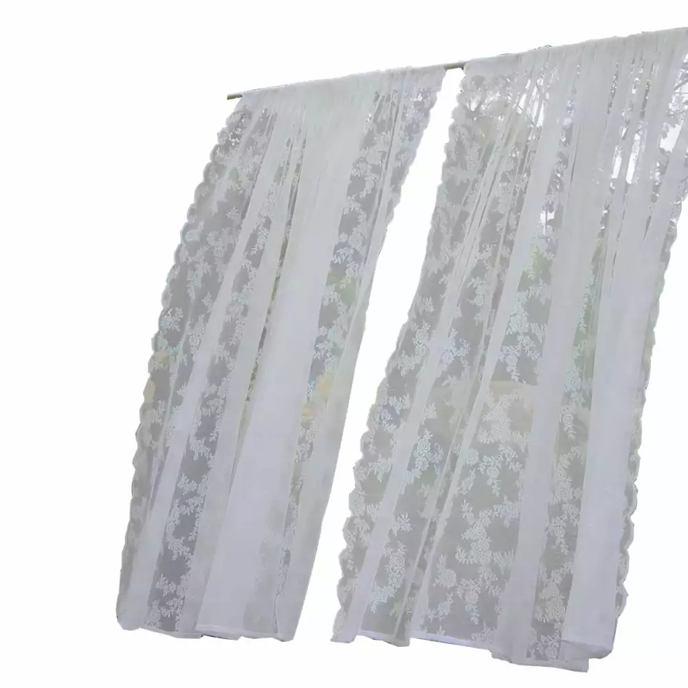 White Lace Curtains Premium Plam Leaf Floral Vintage Lace Curtains for Bedroom. Privacy Scalloped Sheer Lace Curtains for Windows