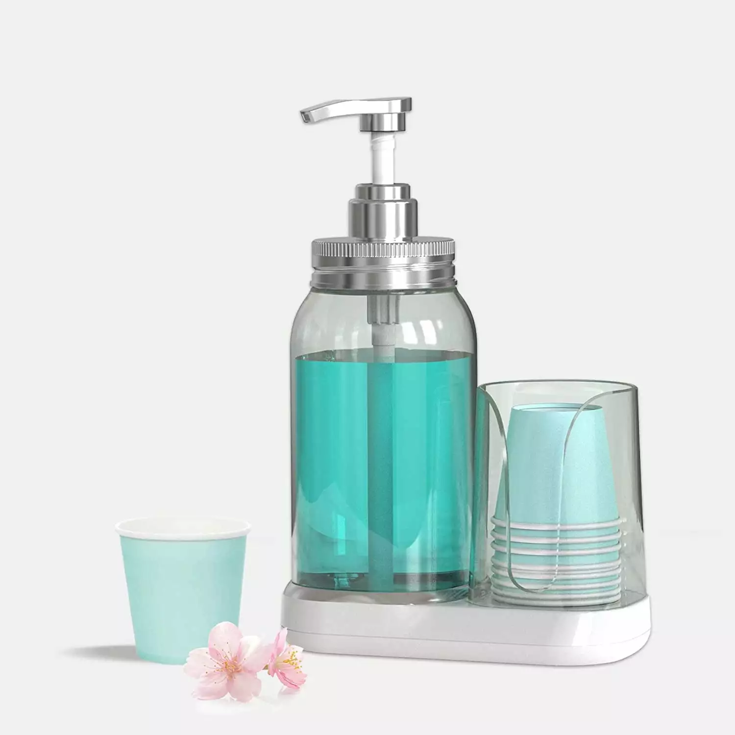 WhiteRhino 25oz Mouthwash Dispenser.Clear Mouthwash Pump Dispenser with Cup Holder for Bathroom