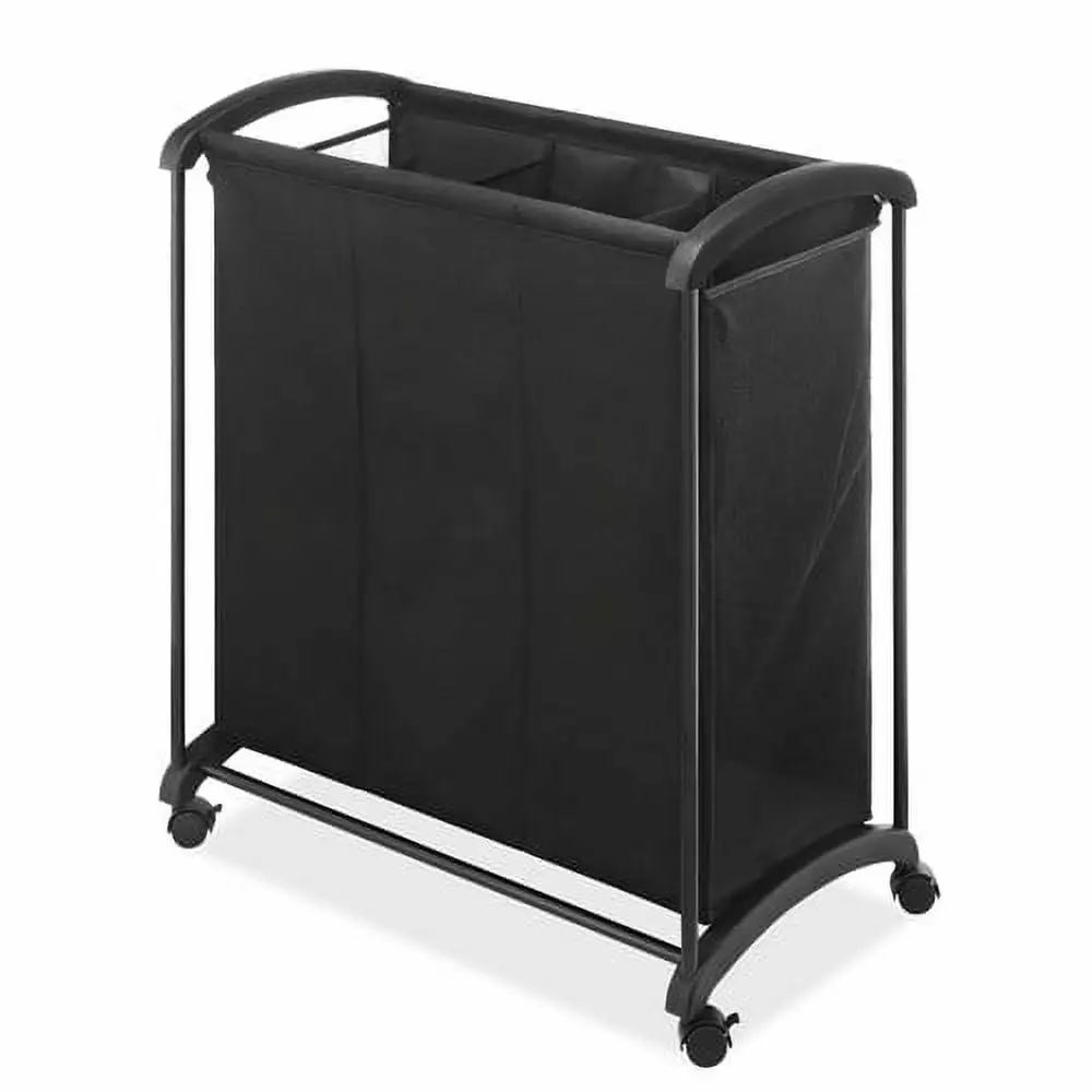 Whitmor 3 Section Laundry Sorter with Wheels. Black Fabric. For adult use