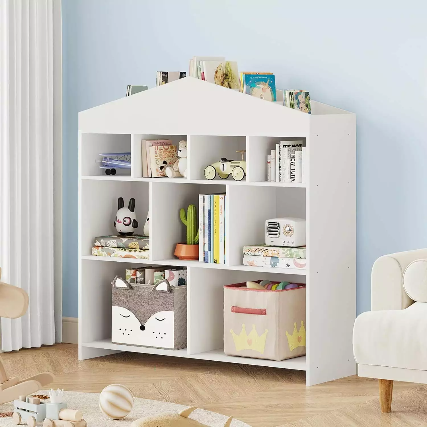 WhizMax 9-Cubby Kids Bookshelf Toy Storage Organizer for Kids Room. Playroom. Nursery.White