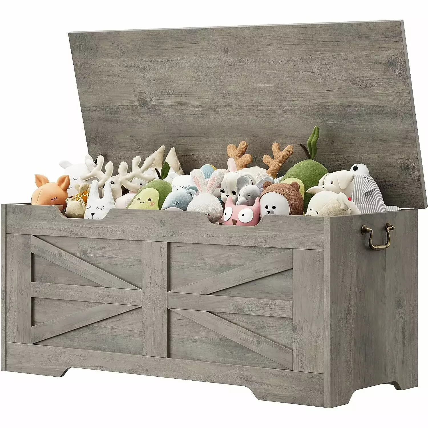 WhizMax Storage Chest. 39.37 Wooden Storage Trunk. Kids Toy Box Toy Chest for Boys Girls with Safety Hinge. Storage Bench for Entryway. Living Room. Bedroom. Playroom. Retro Style. Grey