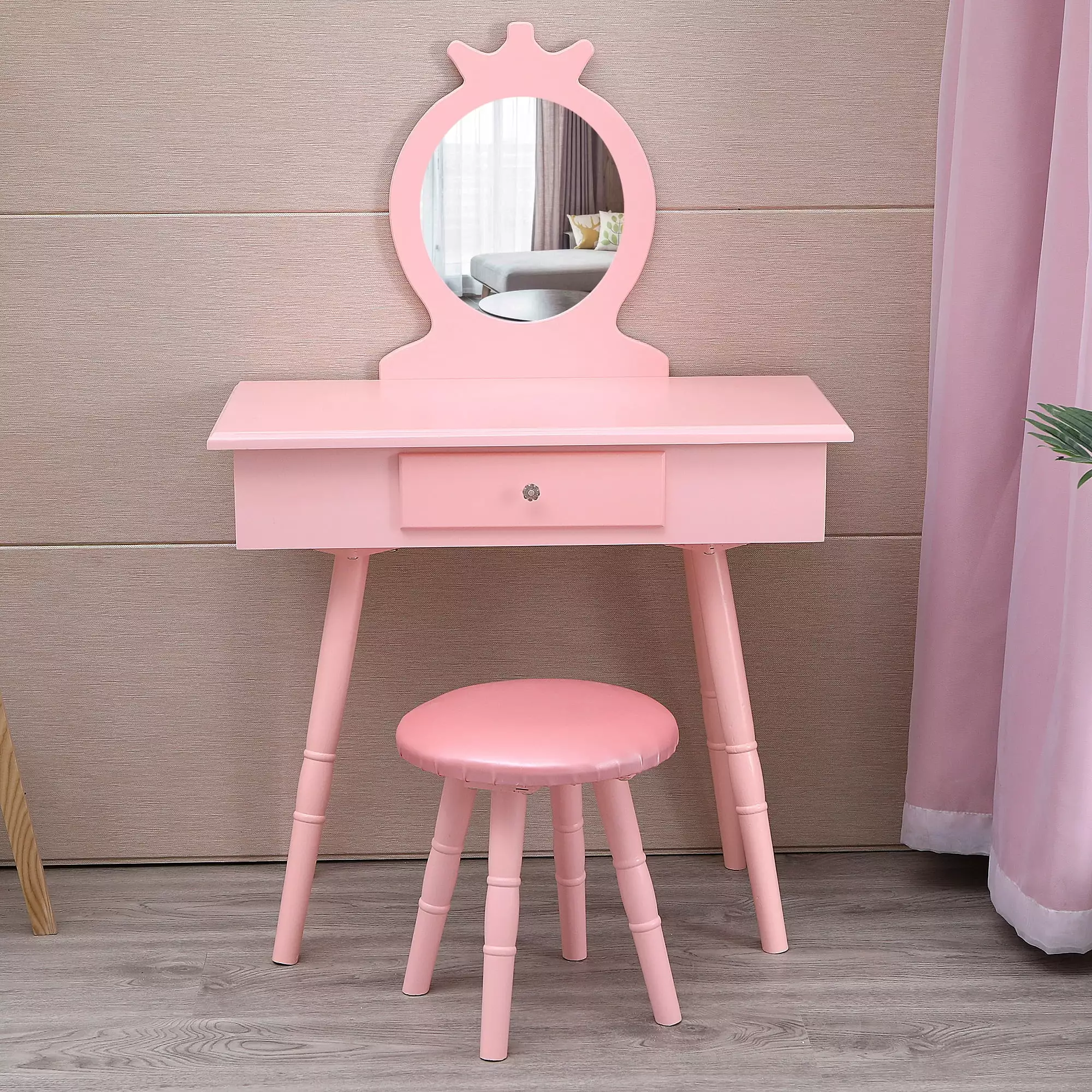 Winado Kids Vanity Set. Princess Dressing Table Set. Wooden Dresser. Little Girls Makeup Table and Stool Set. Children's Bedroom Furniture(Pink)