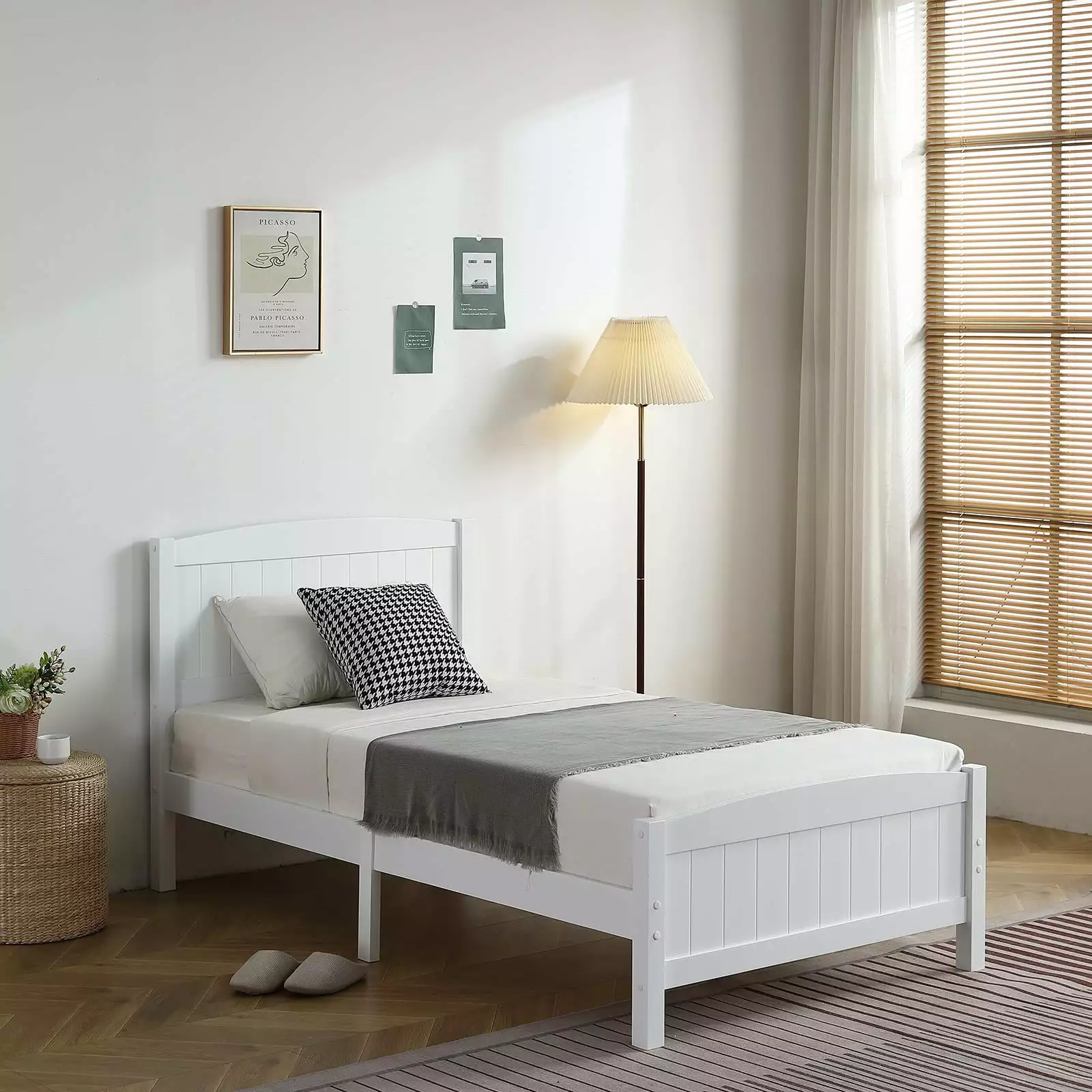 Winado Wood Platform Bed.Bed with Headboard and Footboard. Bedroom Twin Bed Frame White