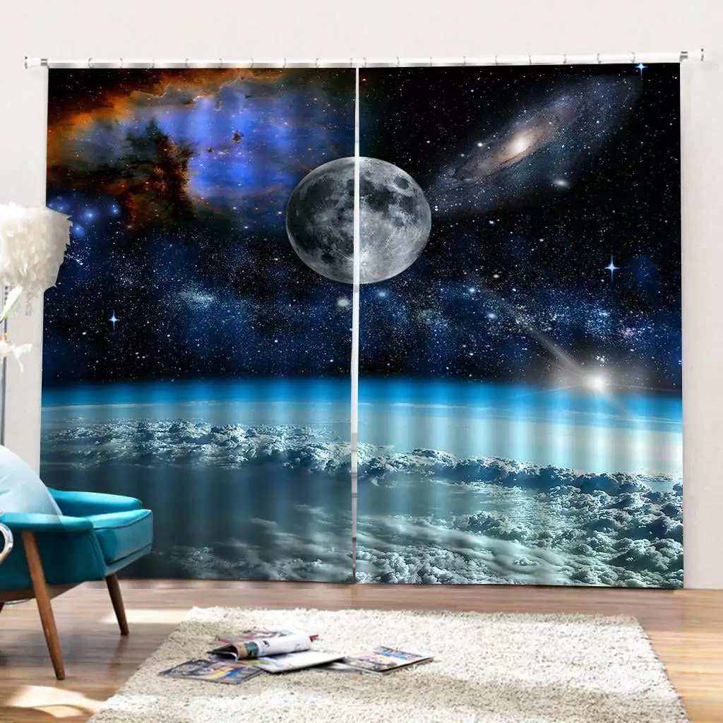 Window Drapes .2 Panels Outer Space Window Curtains for Bedroom Living Room for Kids Boys Girls Planets Print 3D Pattern Drapes Decor Window Treatments 59x65inch