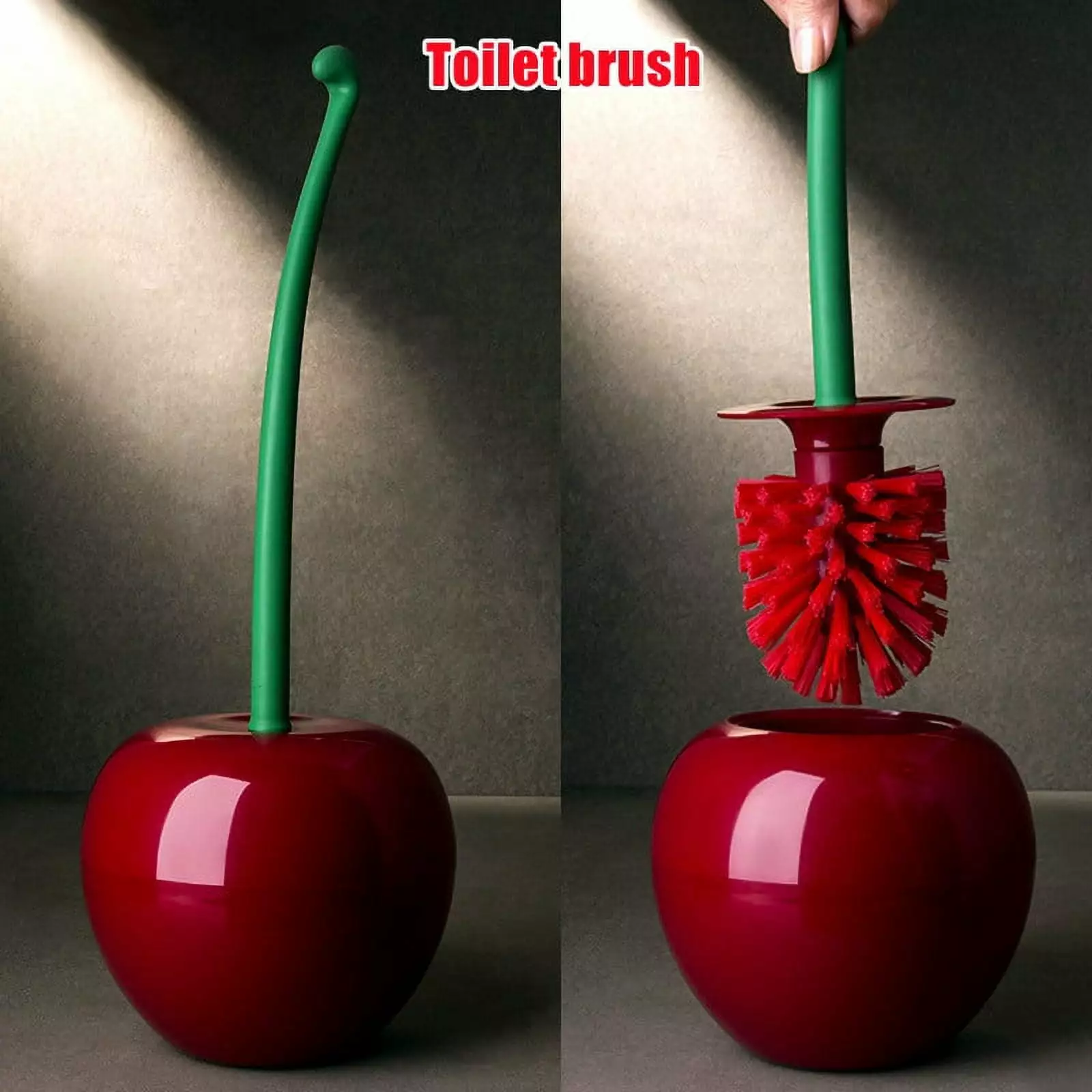 Wine Red Red Head - Creative Cute Cherry-Shaped Toilet Brush Toilet Brush and Holder Set Red Toilet Brush Toilet Holder Bathroom Accessories