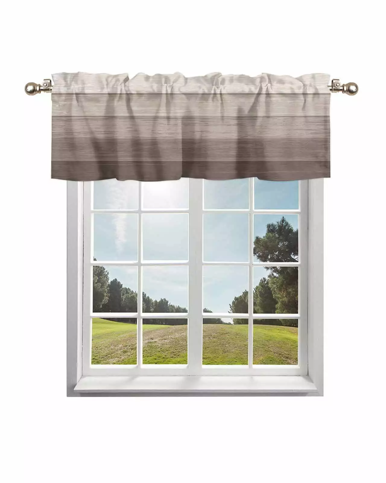 Wohnkutu Brown Beige Ombre Curtain Valances for Windows Treatment Decor. Farmhouse Vintage Wooden Striped Short Curtain Rod Pocket Valance for Kitchen. Living Room. Cafe. 60 W x 18 L. 1 Panel