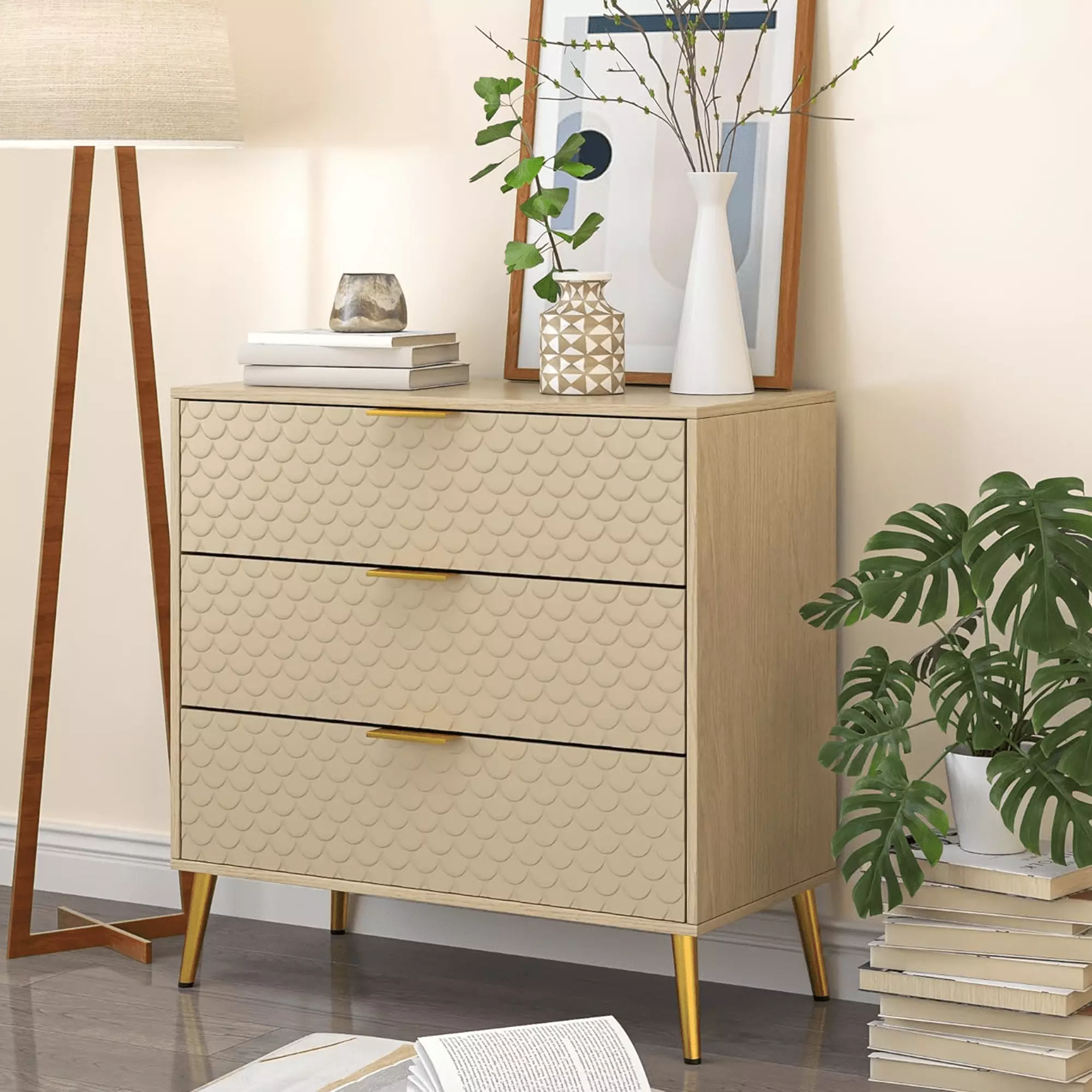 Oubayajia Modern 3-Drawer Dresser. Wood Closet Dresser Chest of Drawers for Bedroom Living Room