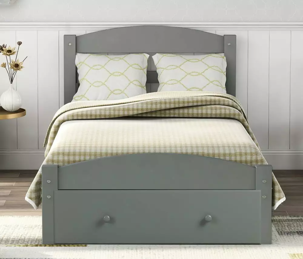 Wood Platform Bed Frame with Headboard. SEGMART Classic Twin Bed Frame with Drawer. Twin Size Bed Frame for Girls Boys. w/ Wood Slat Support. Kids Twin Bed Frame No Box Spring Needed. Grey. H816