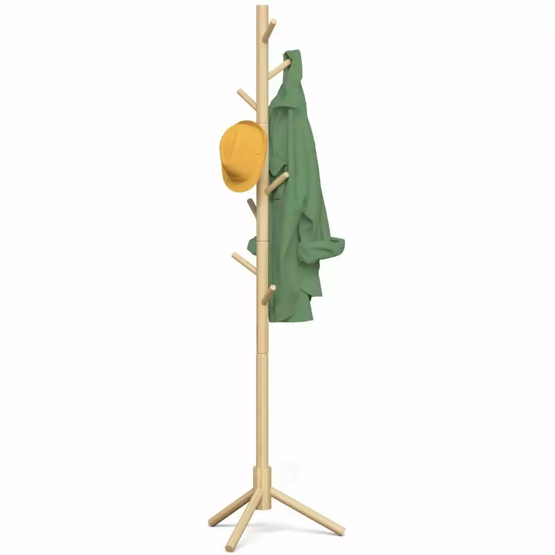 Wooden Coat Rack Freestanding - Adjustable Coat Rack Stand with 4 Sections & 8 Hooks. Easy Assembly Coat Tree for Coats. Hats. Purse. Entryway. Hallway. Bedroom. Office. etc