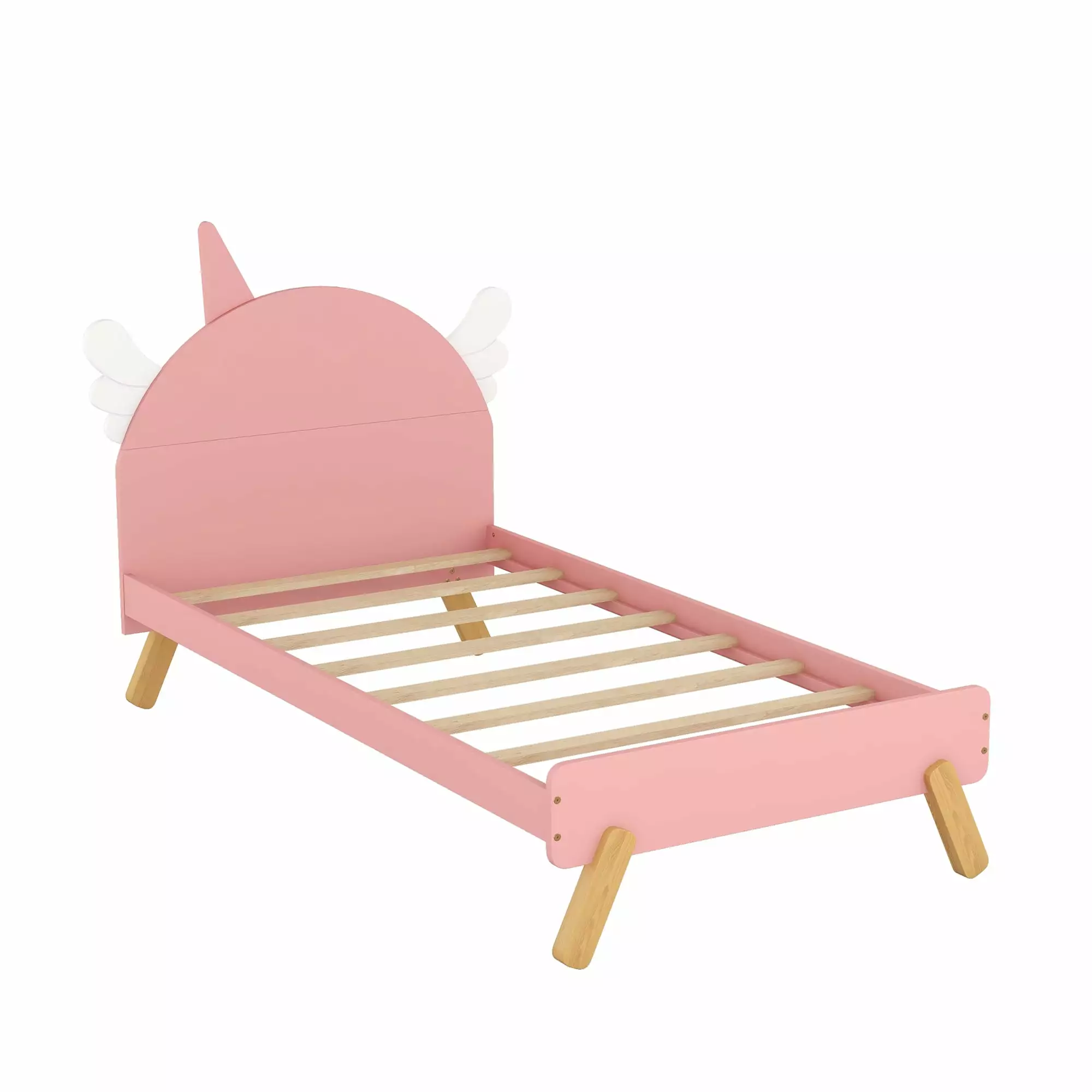 Wooden Cute Bed With Unicorn Shape Headboard. Cosymart Twin Size Platform Bed.Pink