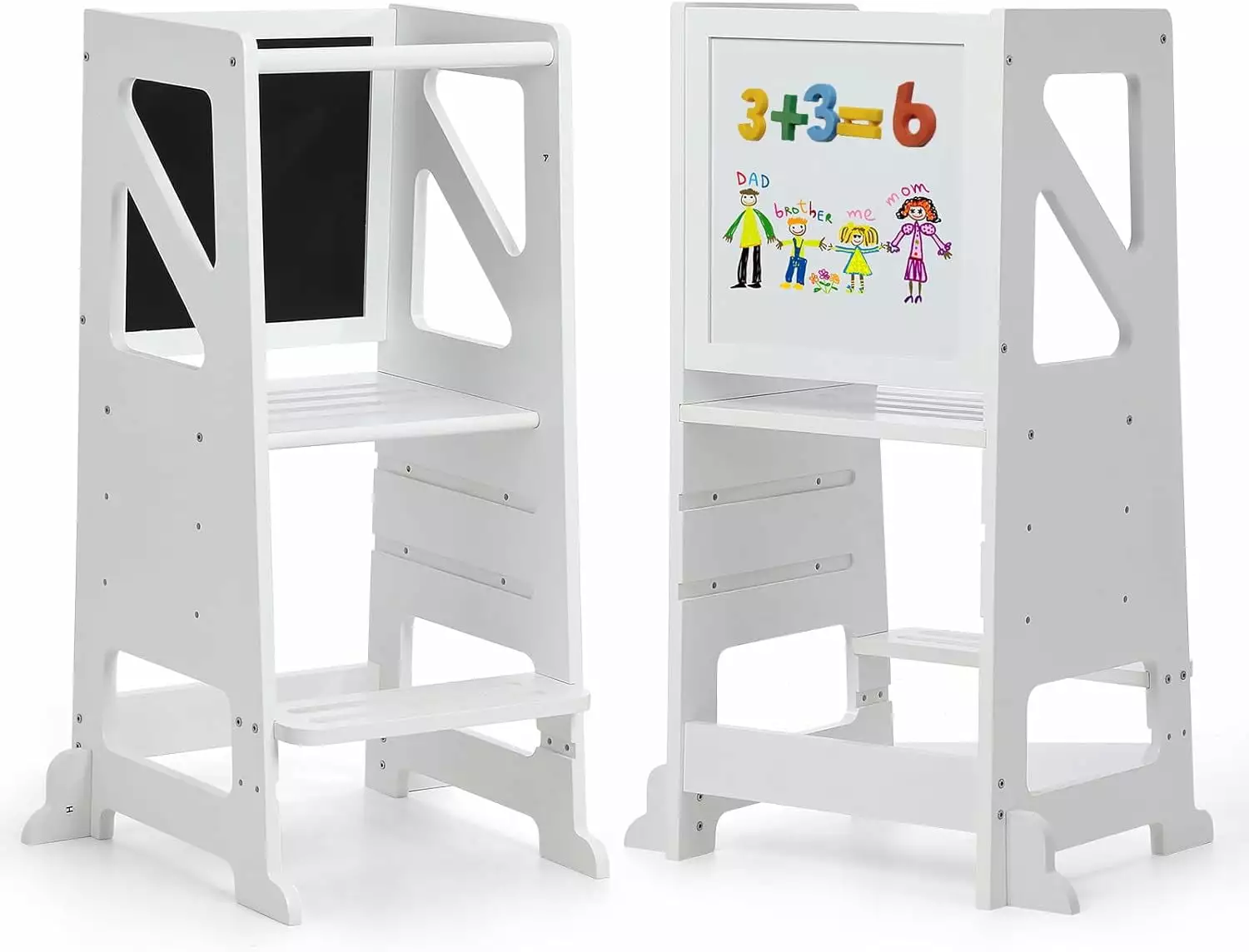 Wooden Step Stools for Kids Toddler Tower with Chalkboard & Whiteboard.Adjustable Height Learning Tower Toddler Kitchen Stool Helper.Anti-Slip Protection