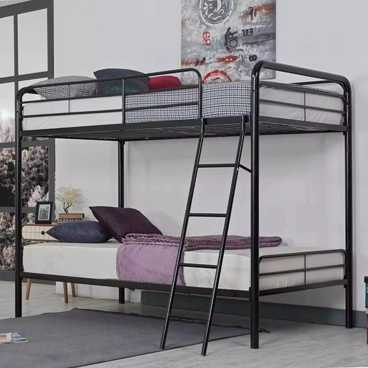 Woodpeckers Furniture And Mattress Twin Over Twin Metal Bunk Bed (Black)